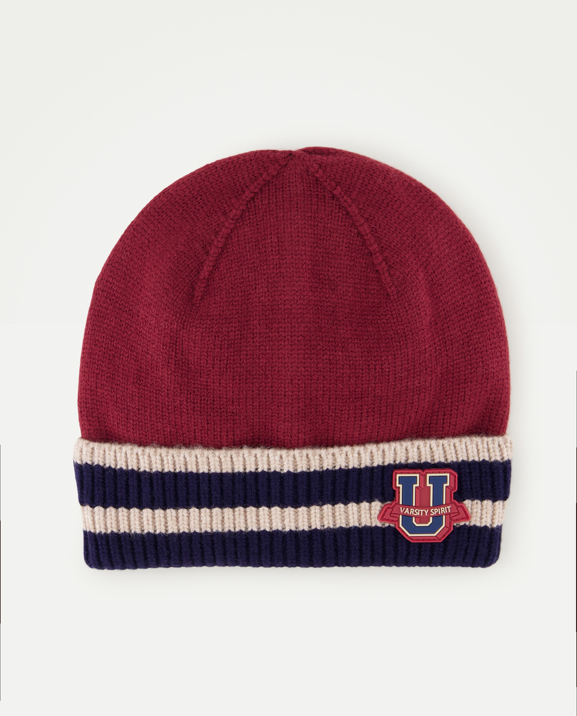 Gorro rib contraste rayas parche letra de niño - Kids El Corte Inglés - Burdeos Burdeos-1