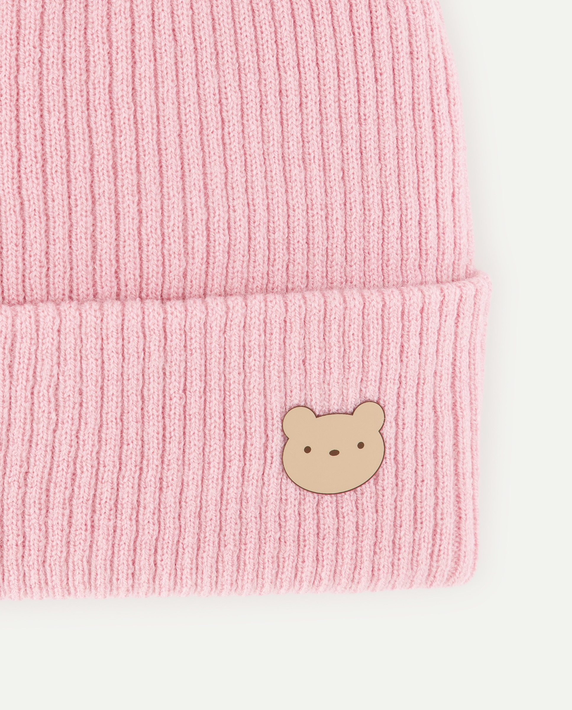 Gorro de Bebé com Canelado Finto e Emblema de Coelho Rosa-claro-2