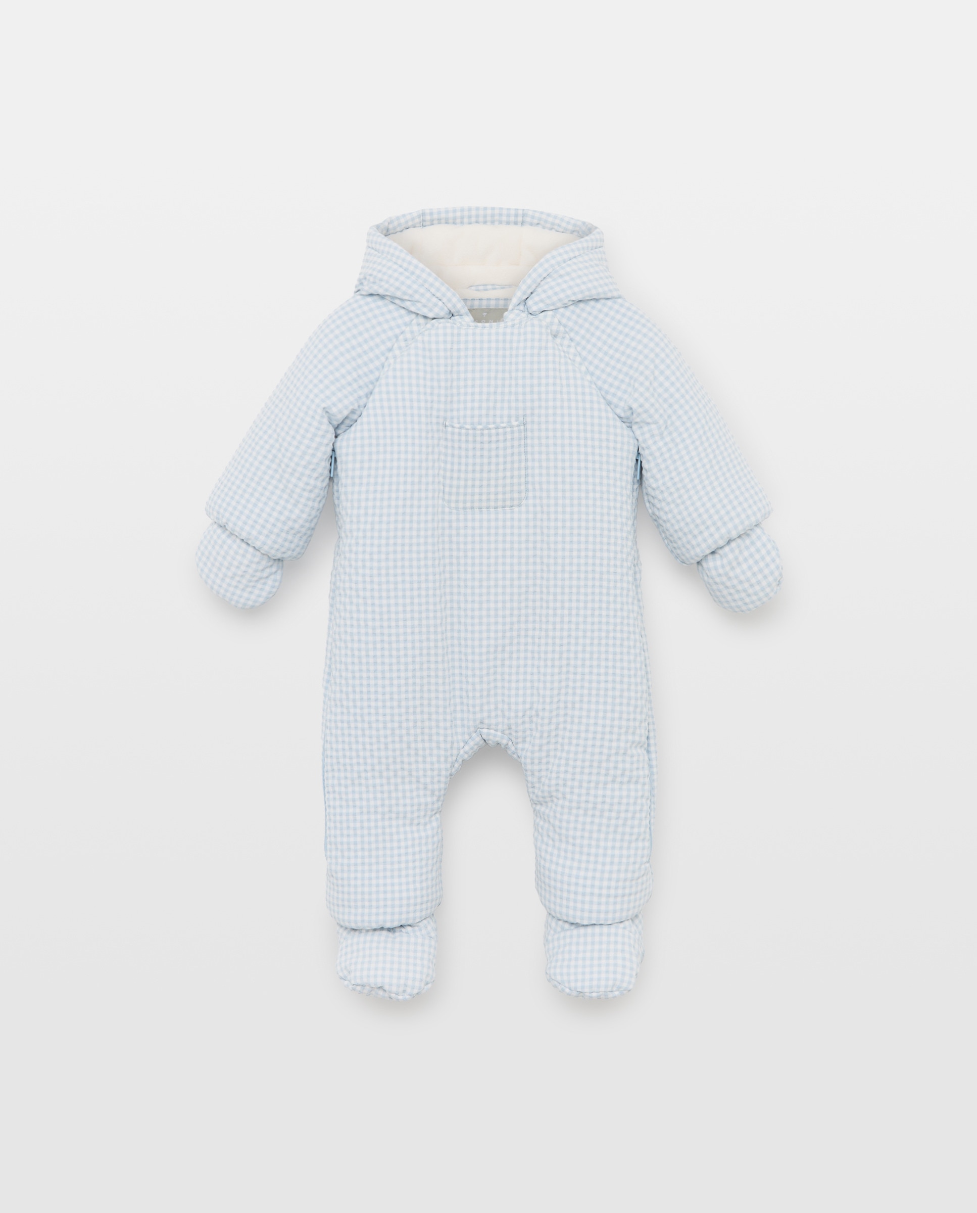 Imagem 0 de Babygrow de Nylon de Bebé Pés + Mãos em Seersucker Vichy com Bolso