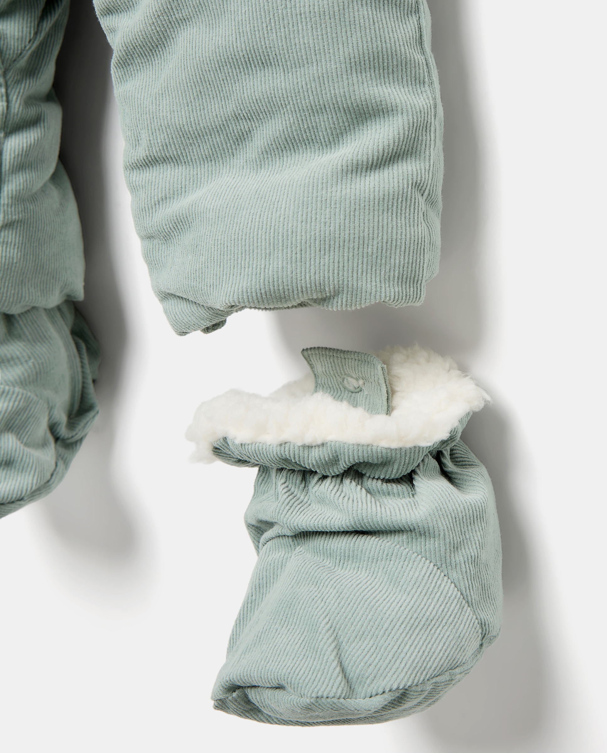 Babygrow de Bombazina Fina de Bebé Pés + Mãos com Botões à Frente e Piping com Dois Bolsos Verde-4
