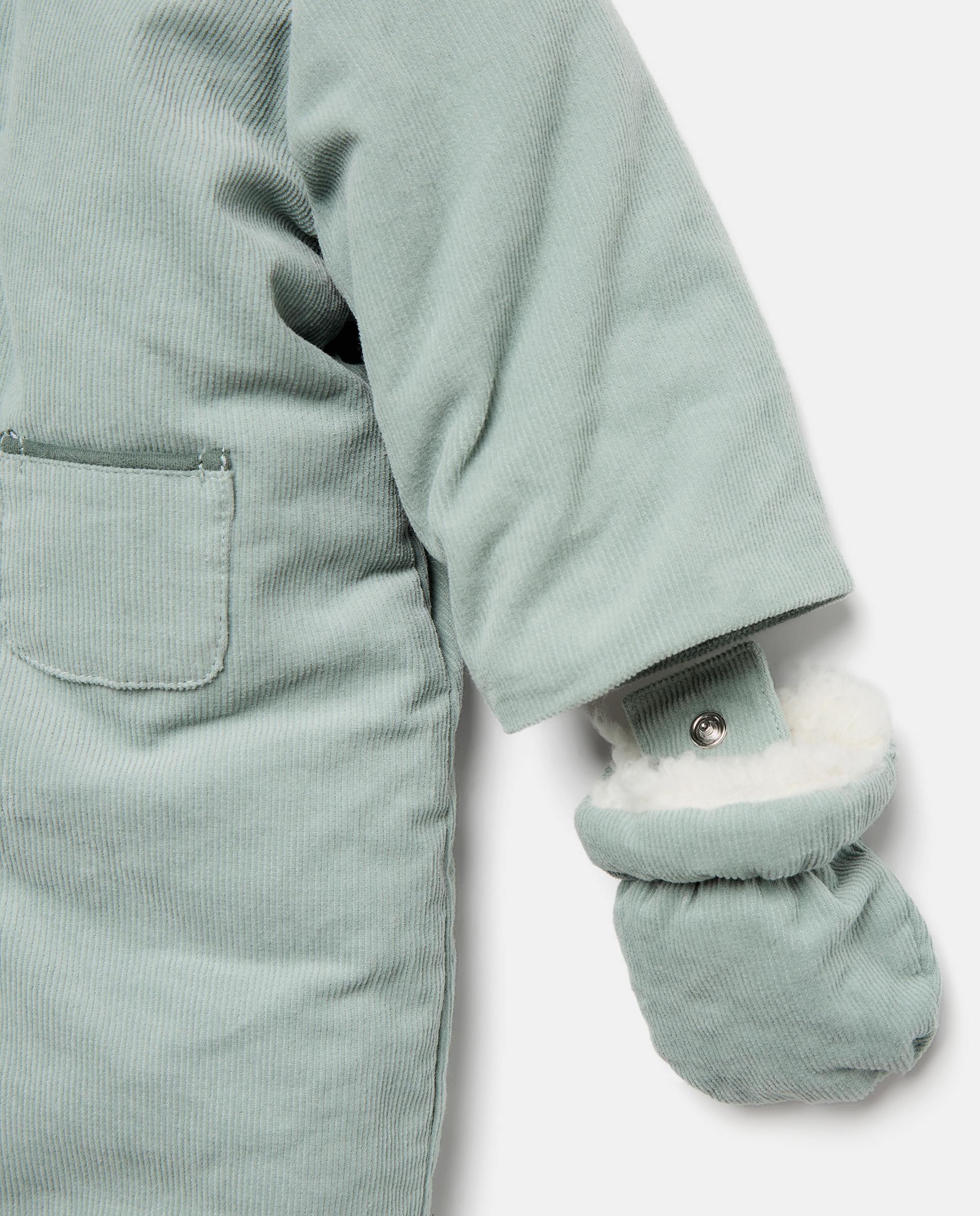 Babygrow de Bombazina Fina de Bebé Pés + Mãos com Botões à Frente e Piping com Dois Bolsos Verde-3
