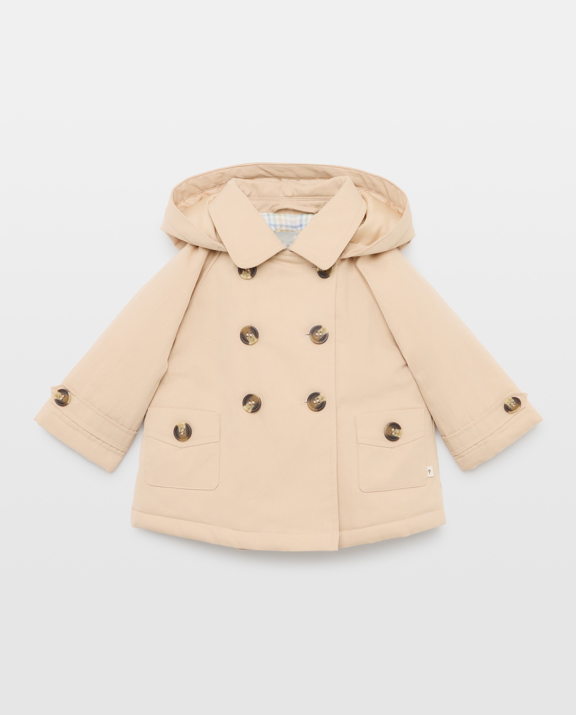 Gabardina con capucha clásica con forro a cuadros de bebé - Coconut El Corte Inglés - 730 Camel 730 Camel-1