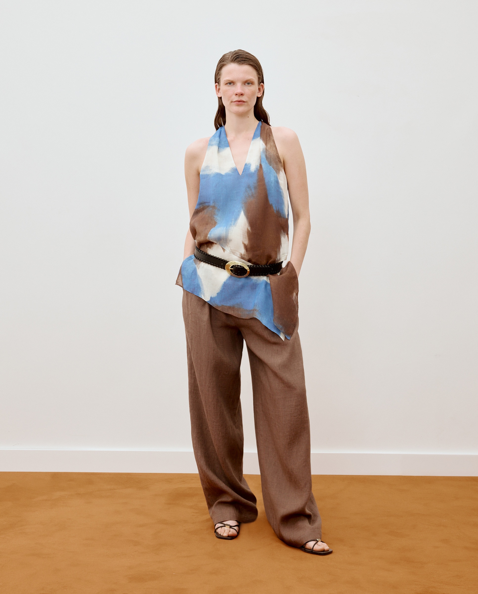 Top Halter com Estampado Geométrico Azul-1