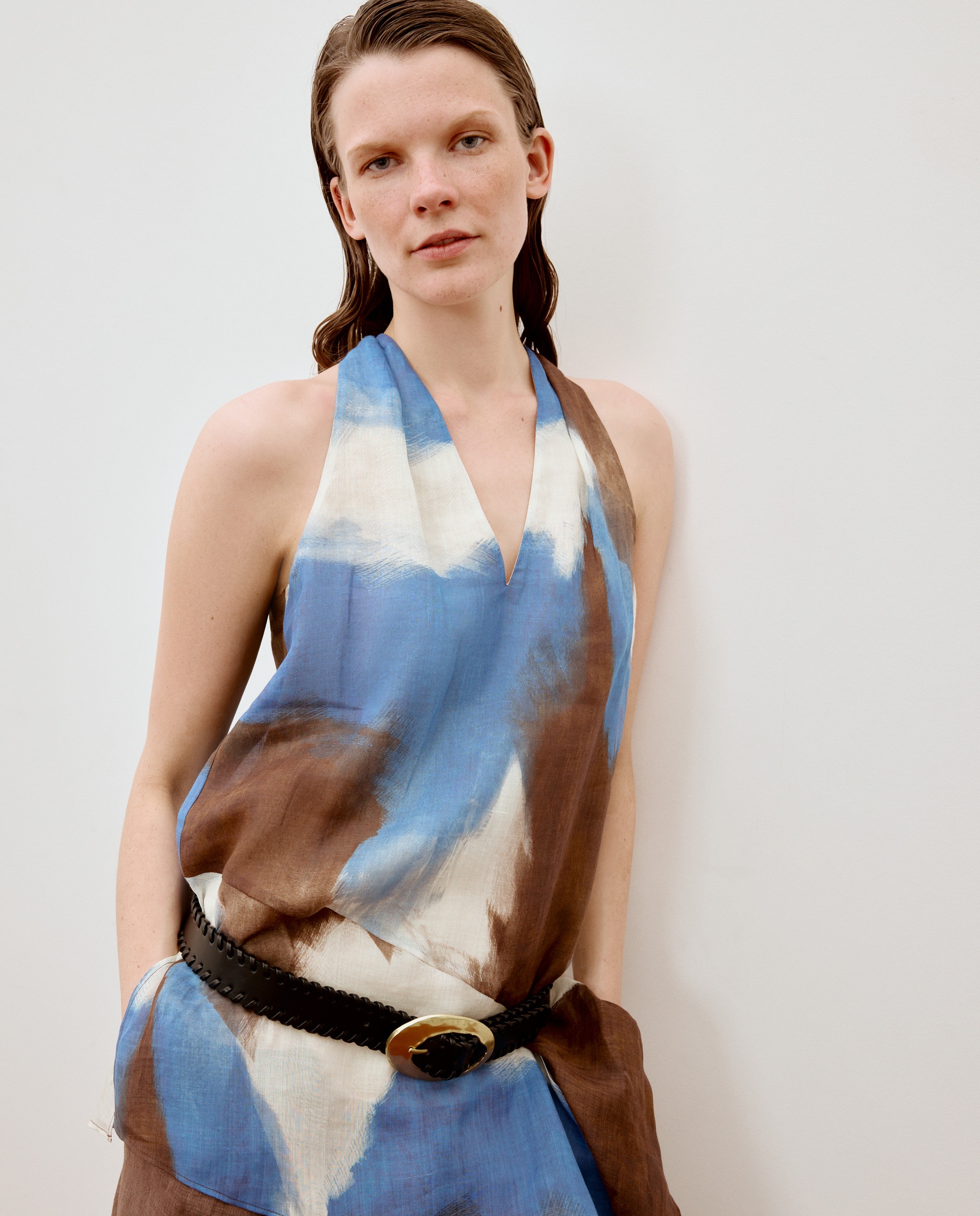 Top Halter com Estampado Geométrico Azul-2