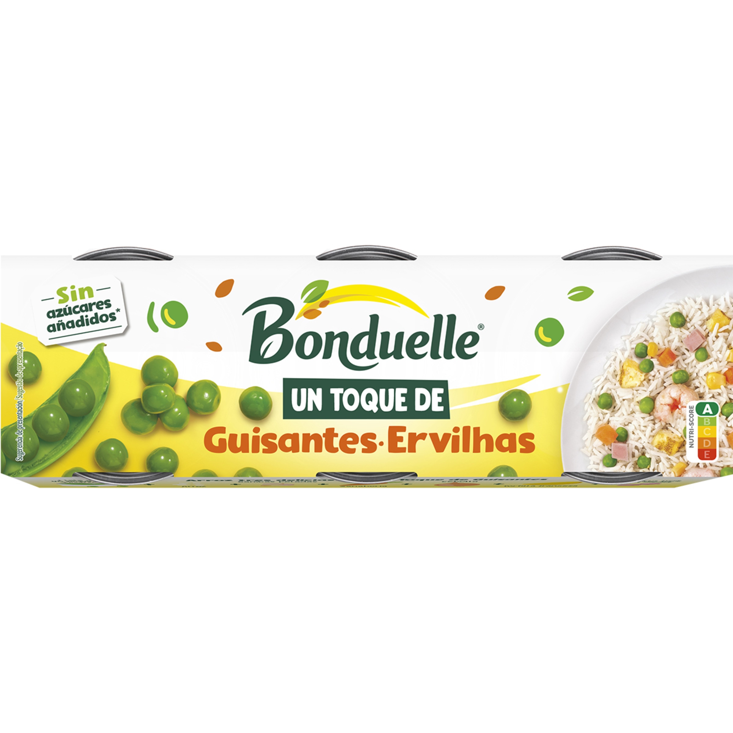 un toque de guisantes sin azúcares añadidos pack 3 lata 65 g neto escurrido