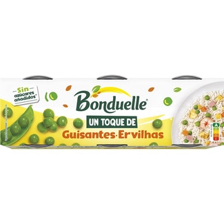 un toque de guisantes sin azúcares añadidos pack 3 lata 65 g neto escurrido - Bonduelle