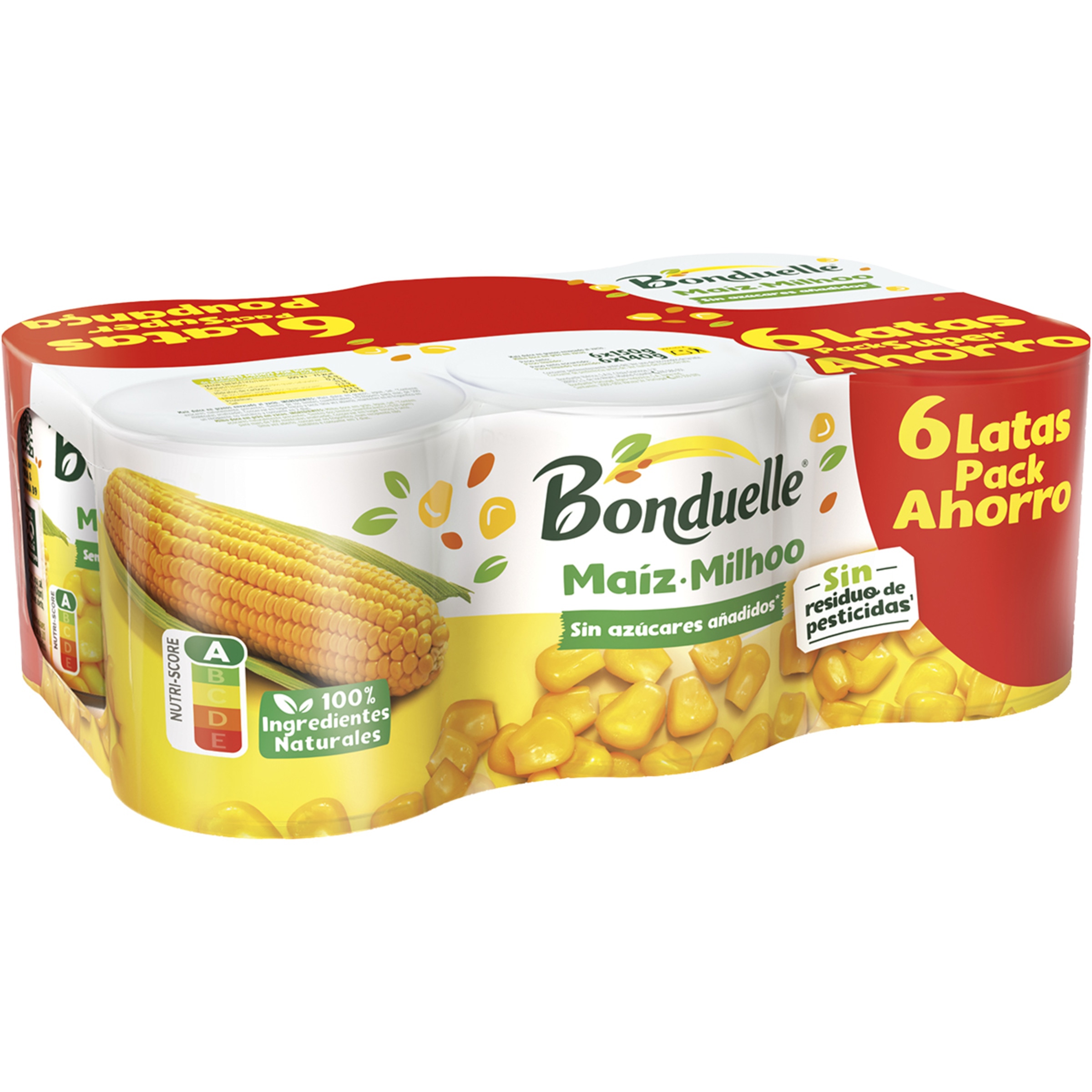 maíz dulce en grano sin azúcares añadidos pack 6 latas 140 g neto escurrido