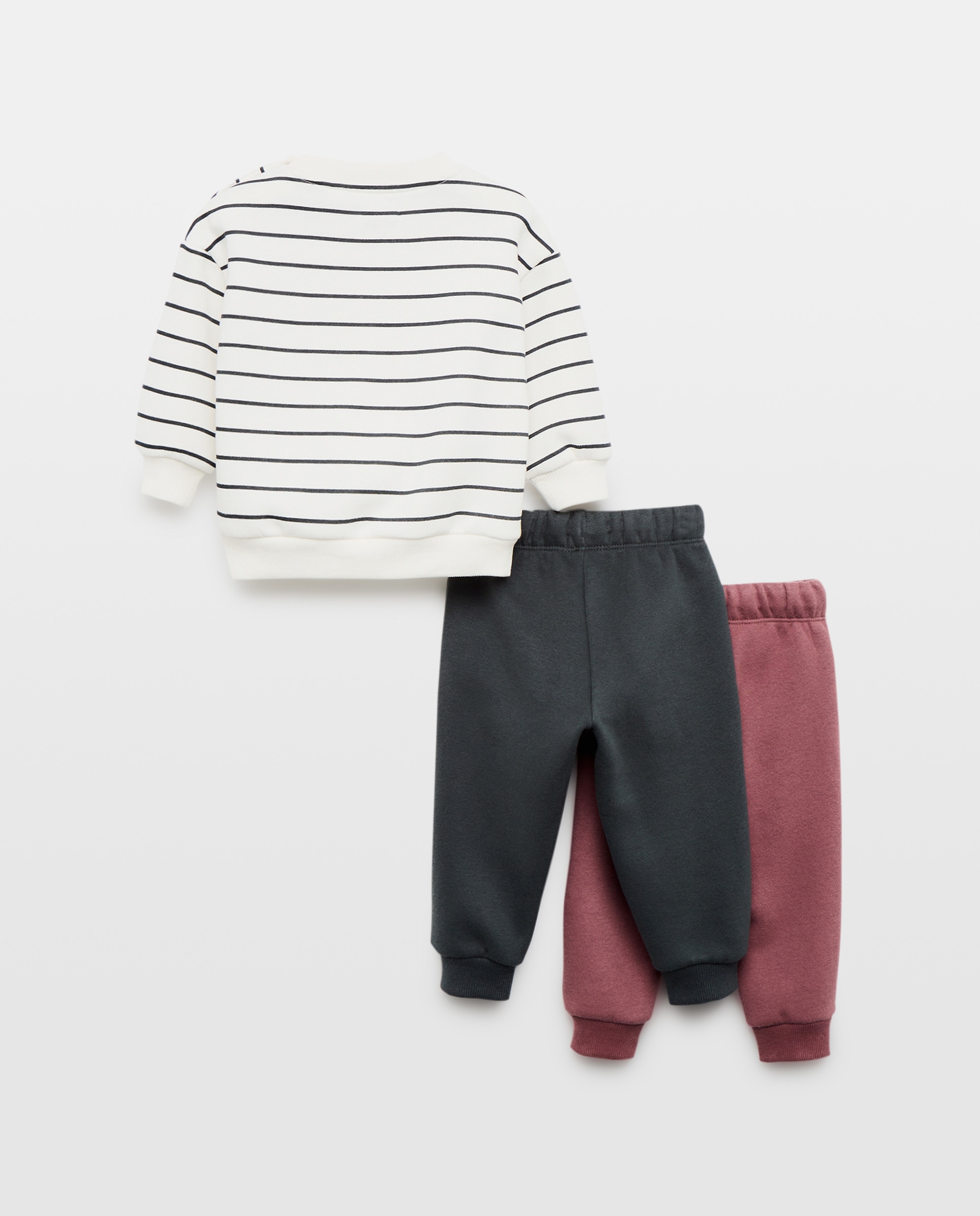 Conjunto de bebé sudadera cuello caja + 2 Pantalones Blanco roto-2
