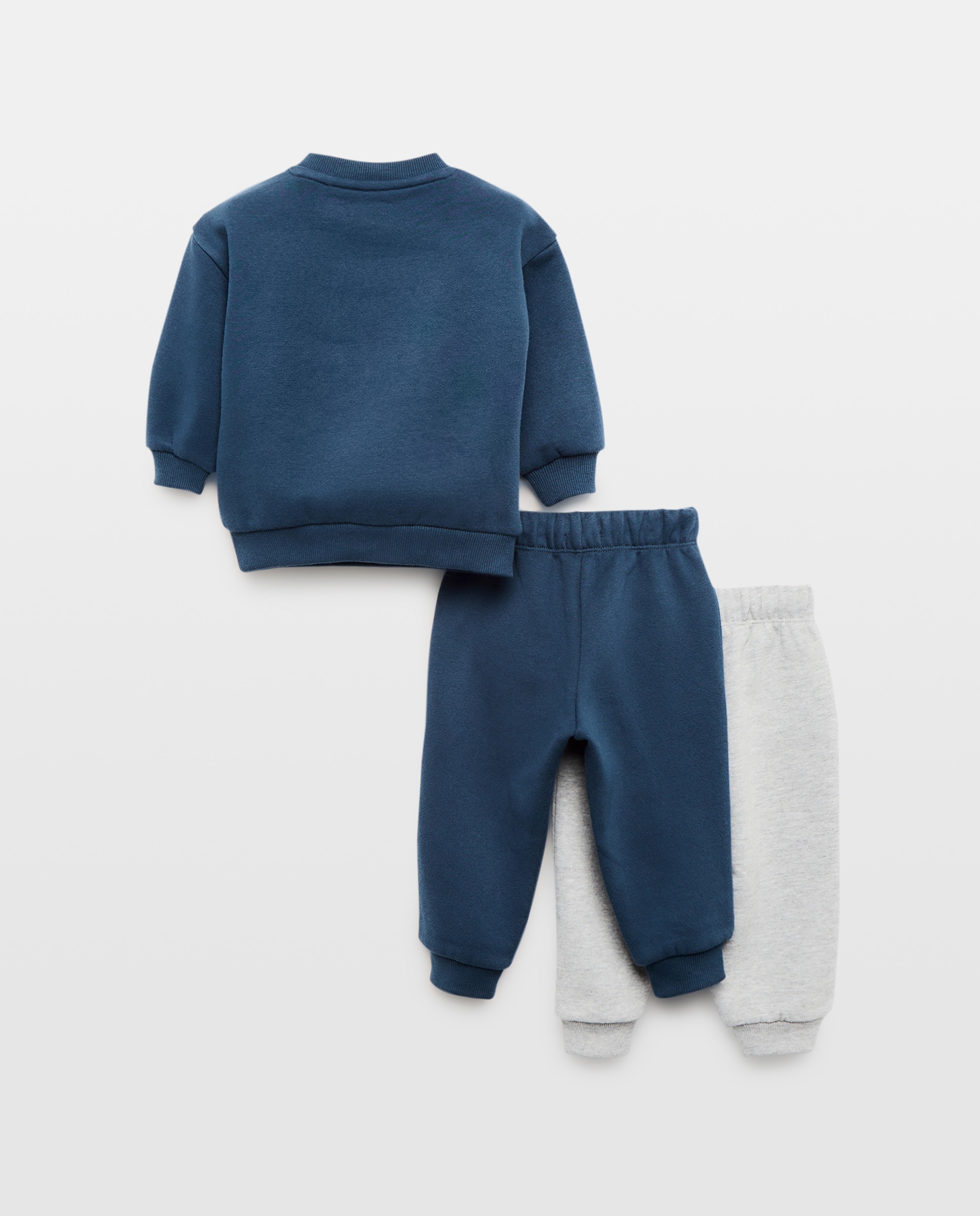 Conjunto de bebé sudadera cuello caja + 2 Pantalones Azul Suave-2