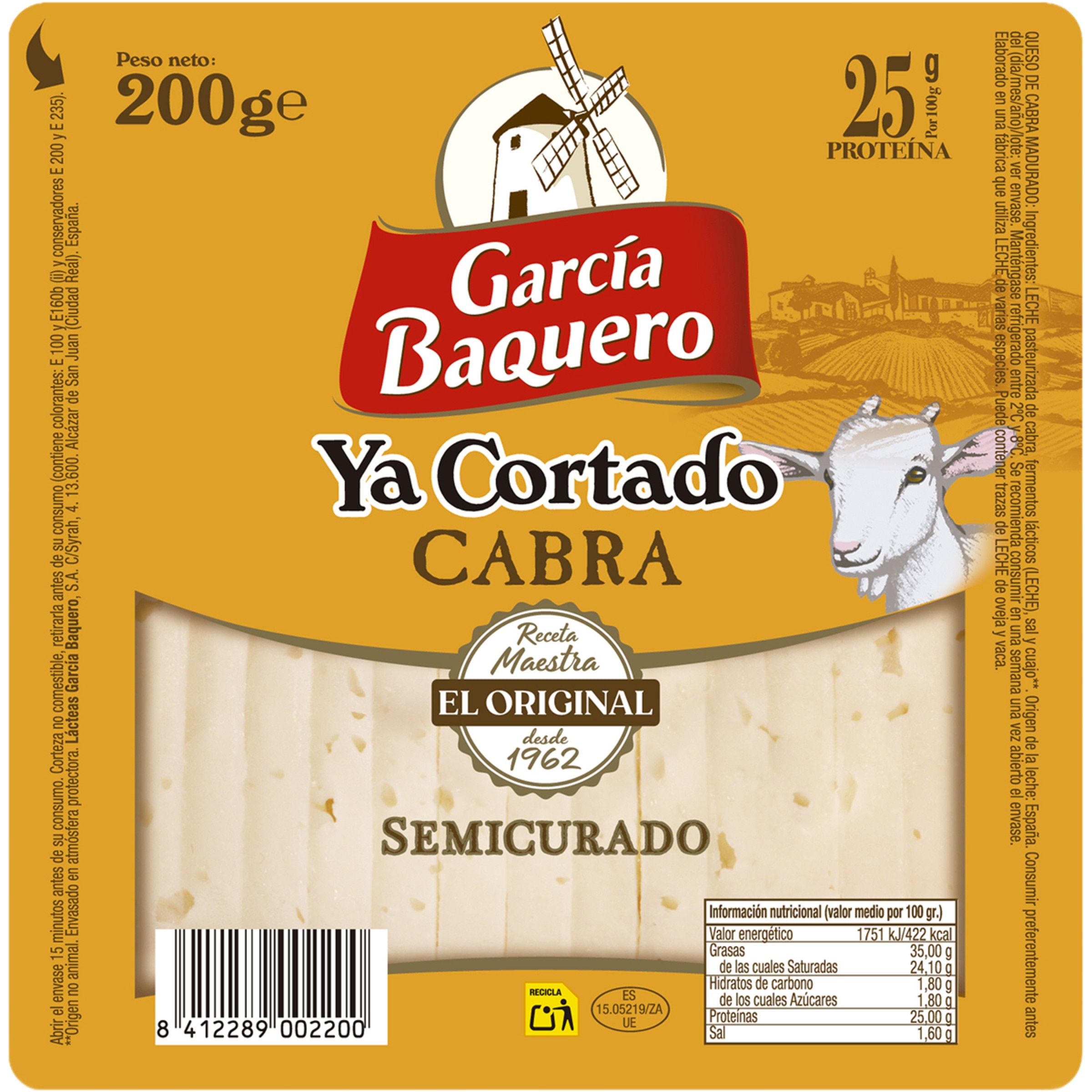 queso de cabra semicurado elaborado con leche pasteurizada cuña 200 g ya cortado