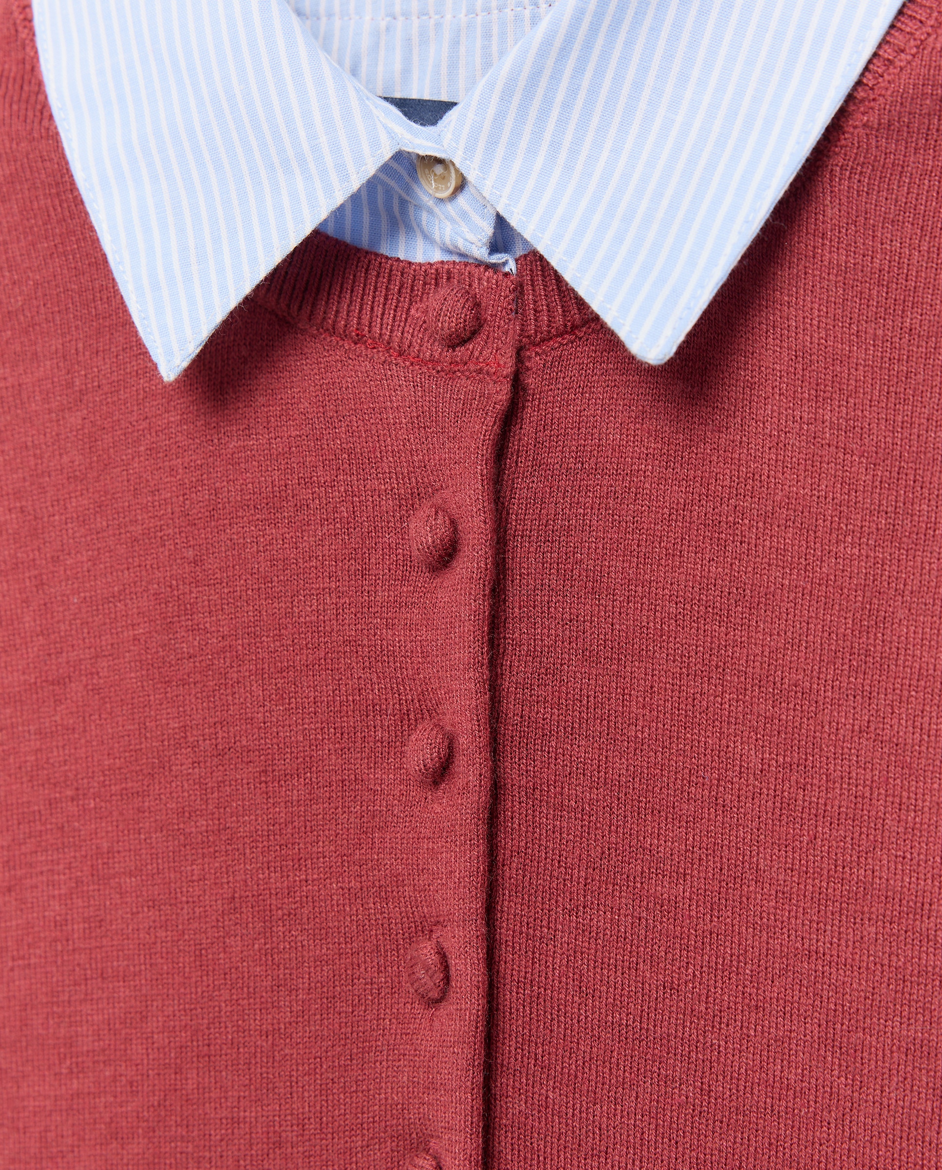 Camisola de Malha de Manga Comprida com Colarinho de Camisa e Aba às Riscas Bordeaux-2
