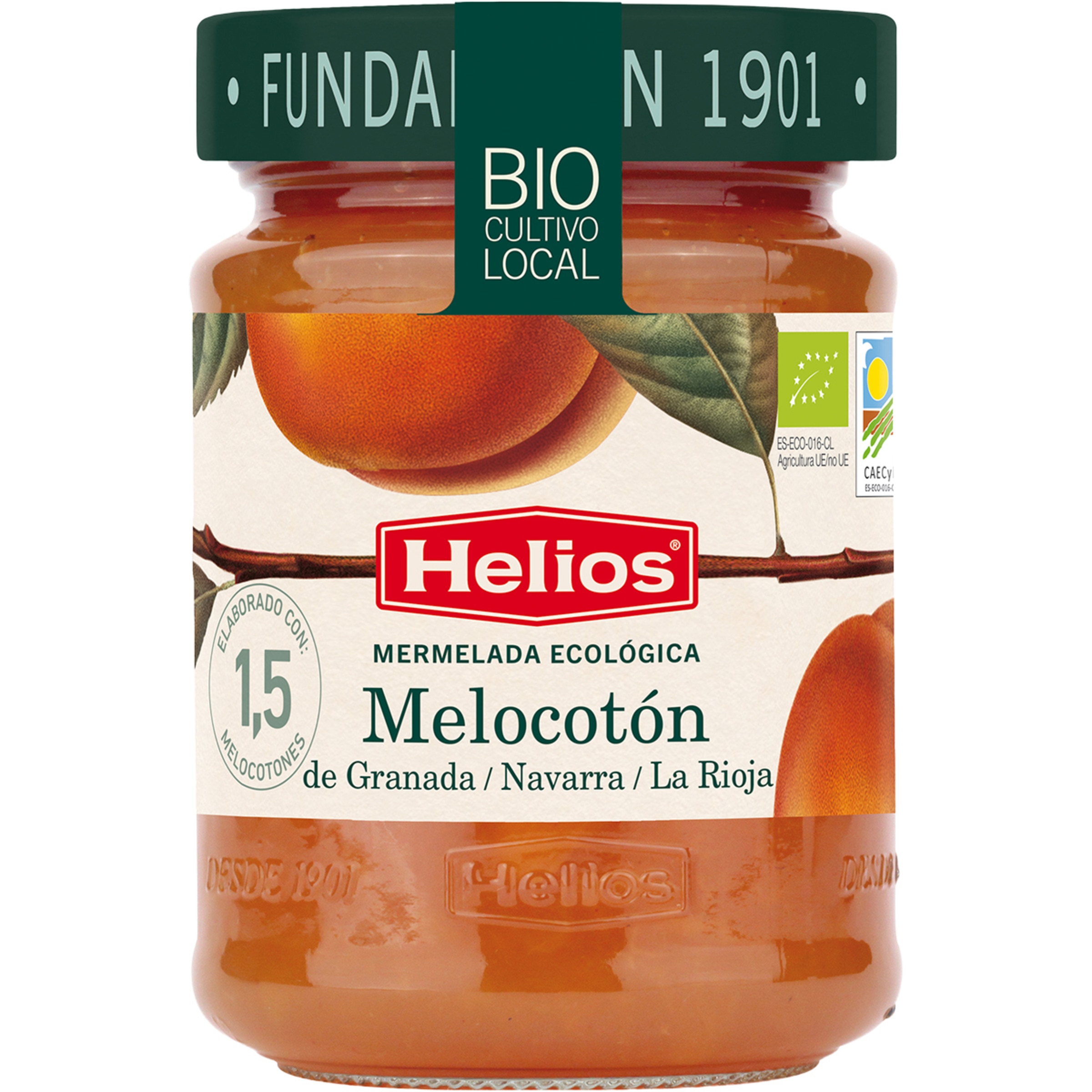 Bio mermelada ecológica extra de melocotón con azúcar de caña frasco 350 g