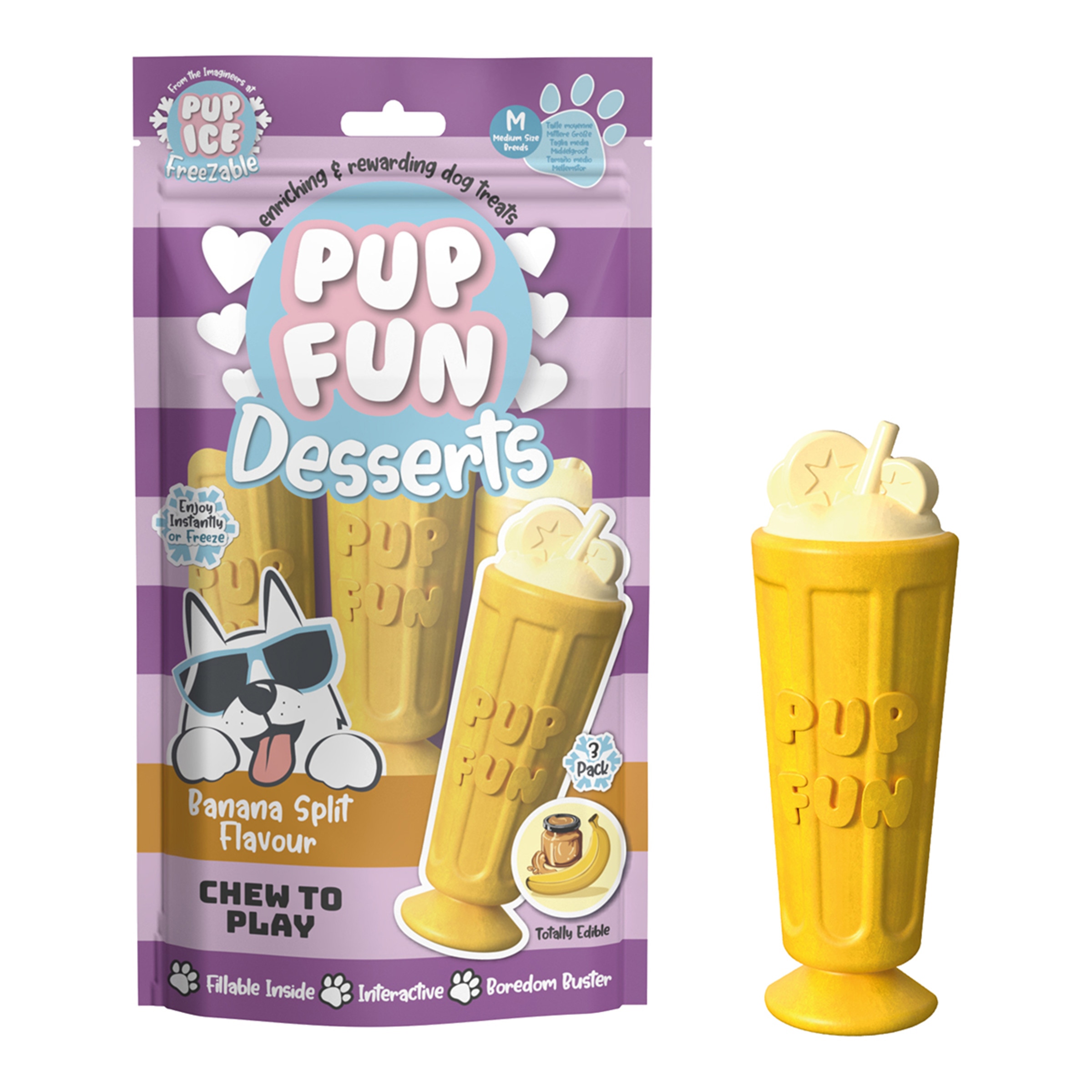 Snack para perros adultos medianos banana split 3 unidades Pup Fun 90 g 1
