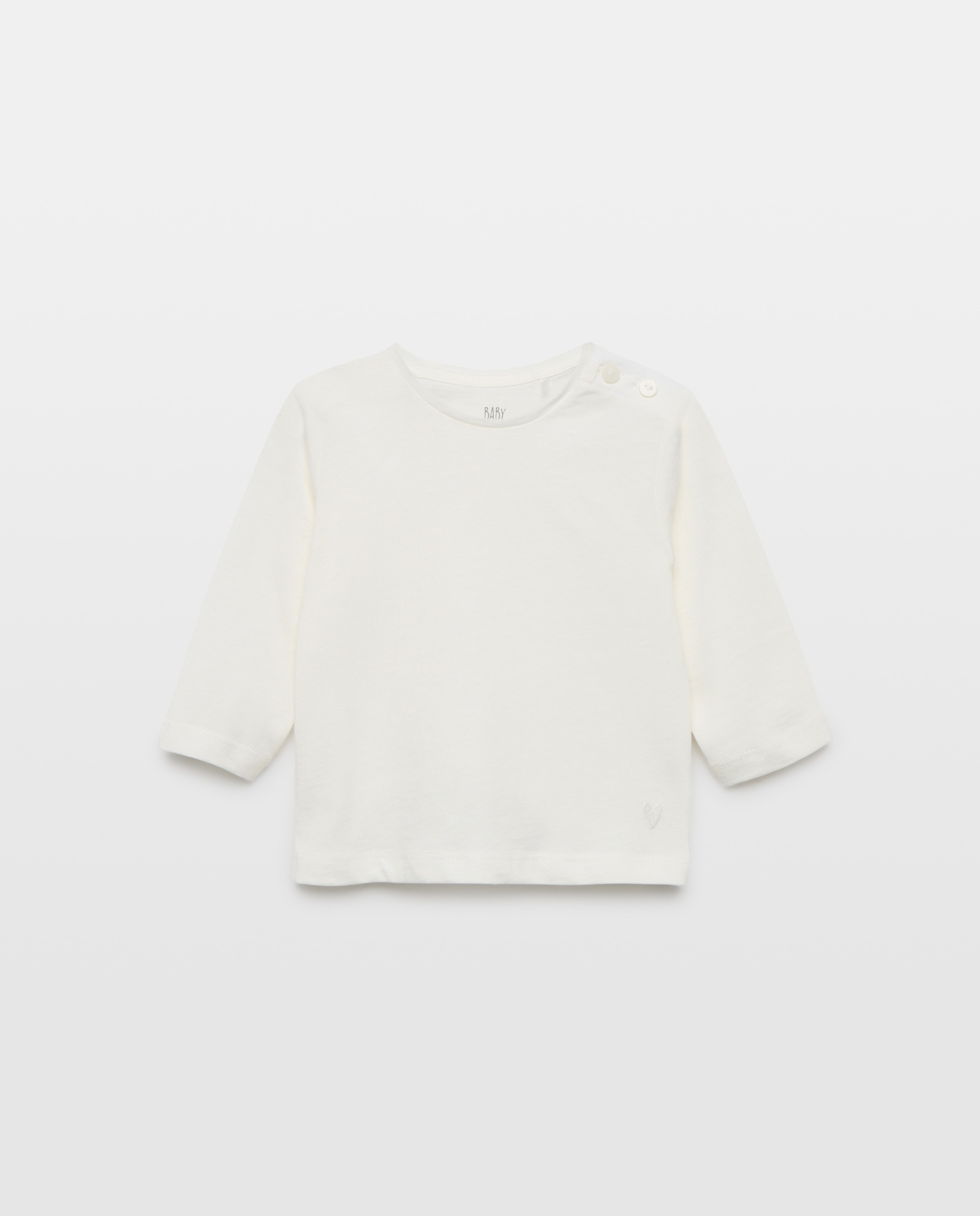 Camiseta básica de bebé cuello caja y manga larga - Baby El Corte Inglés - Blanco roto Blanco roto-1