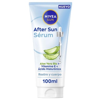after sun Sérum con Aloe Vera Bio + Vitamina E + Ácido Hialurónico tubo 100 ml para rostro y cuerpo - Nivea Sun