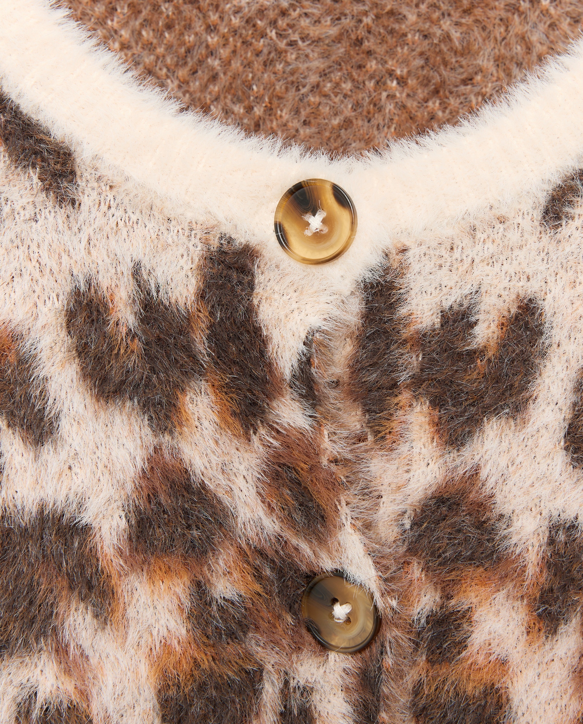 Casaco de Malha de Espessura Média com Jacquard de Animal Print Castanho-2