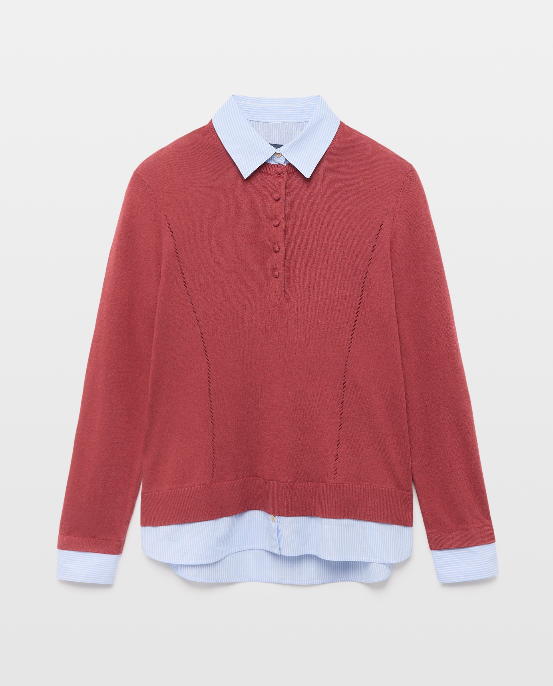 Imagem 0 de Camisola de Malha de Manga Comprida com Colarinho de Camisa e Aba às Riscas