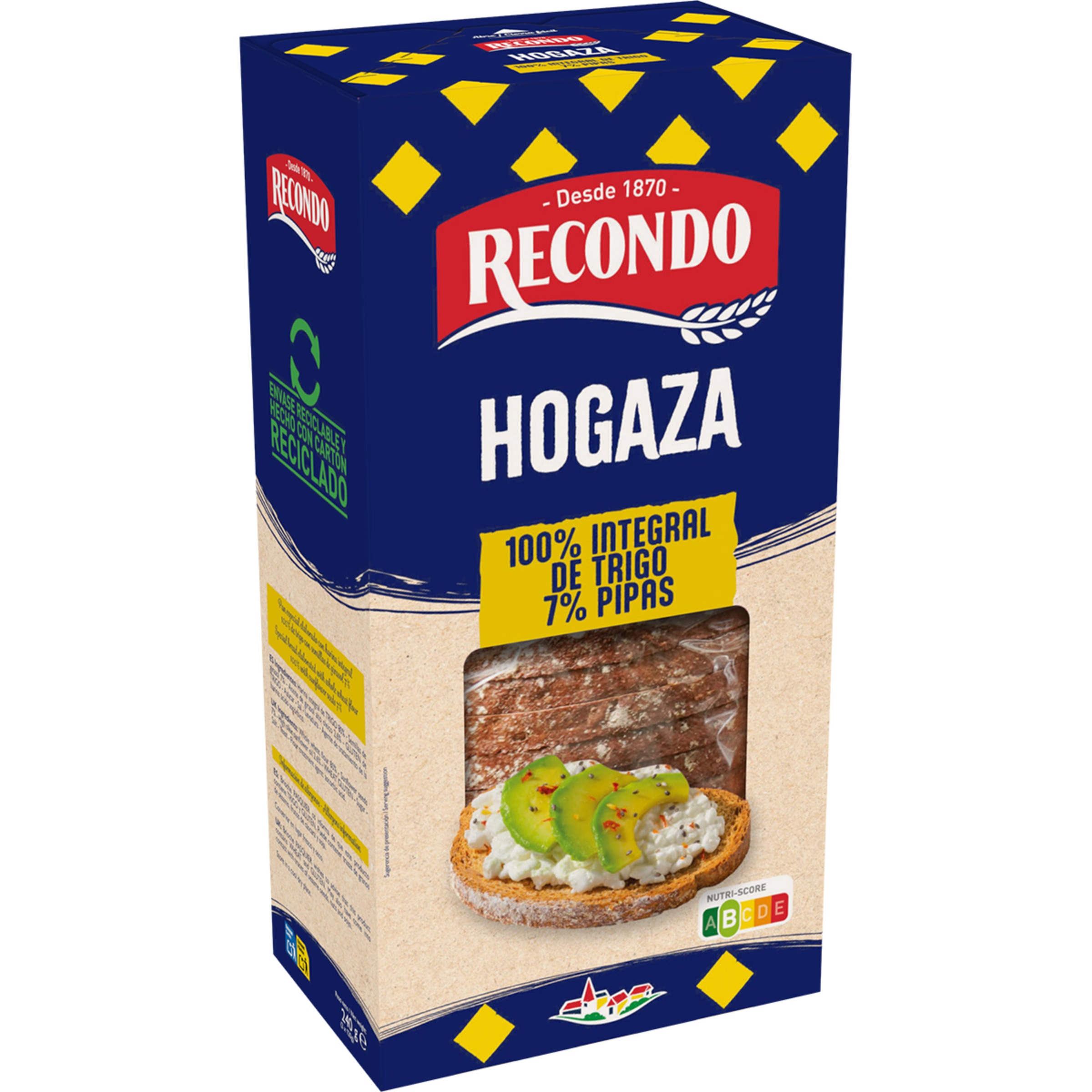 pan de hogaza tostado 100% integral con 7% de pipas estuche 240 g