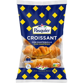 croissants con mantequilla 6 unidades envasados de 2 en 2 bolsa 240 g - Pasquier