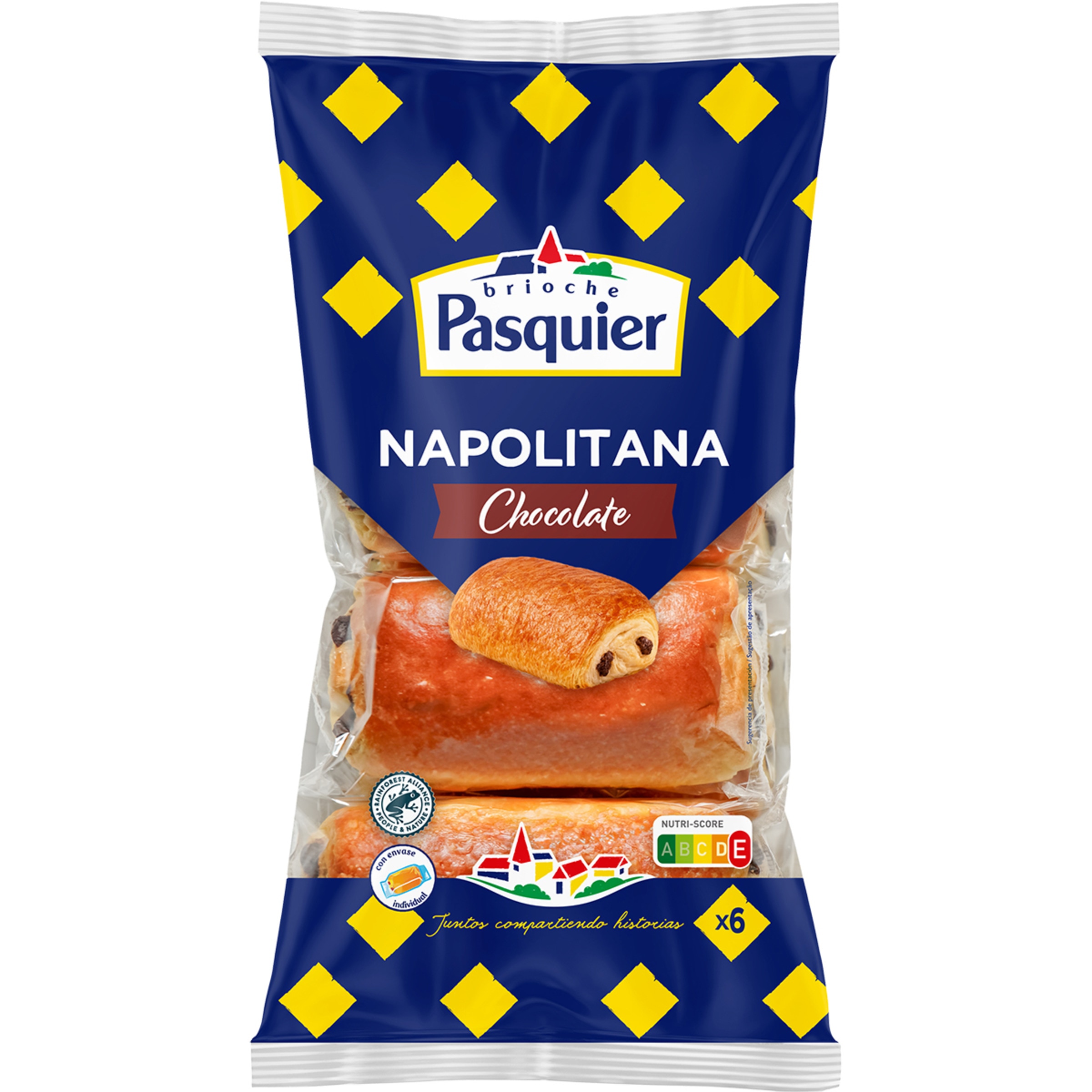napolitanas de mantequilla rellenas de chocolate 6 unidades bolsa 270 g envasadas individualmente
