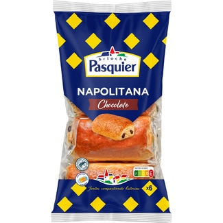 napolitanas de mantequilla rellenas de chocolate 6 unidades bolsa 270 g envasadas individualmente - Pasquier