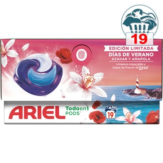 detergente cápsulas Días de Verano Azahar y Amapola frescor de Lenor Todo en 1 Pods caja 19 cápsulas - Ariel