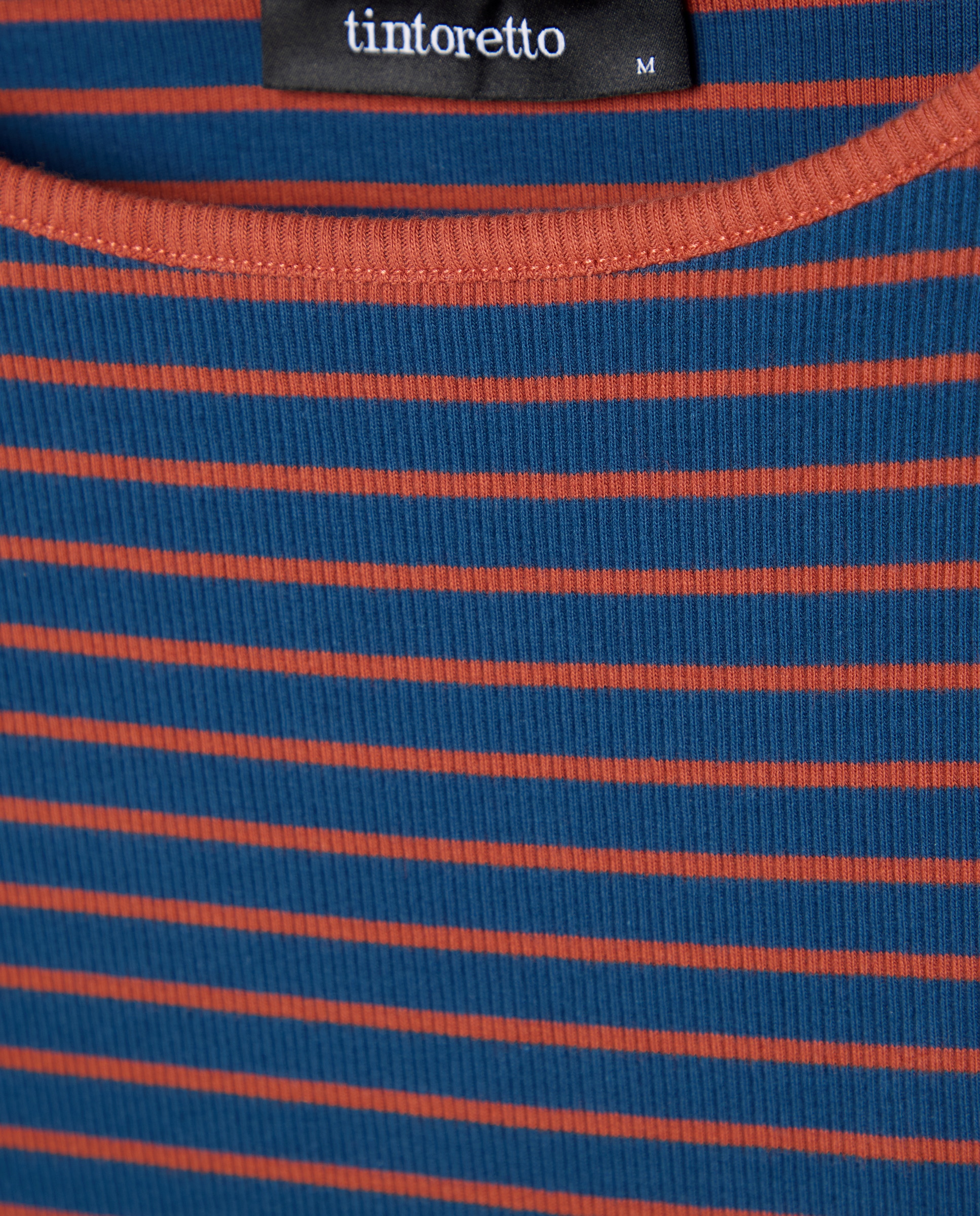 Camisola de Manga Comprida Canelada às Riscas com Decote à Barco Azul-2
