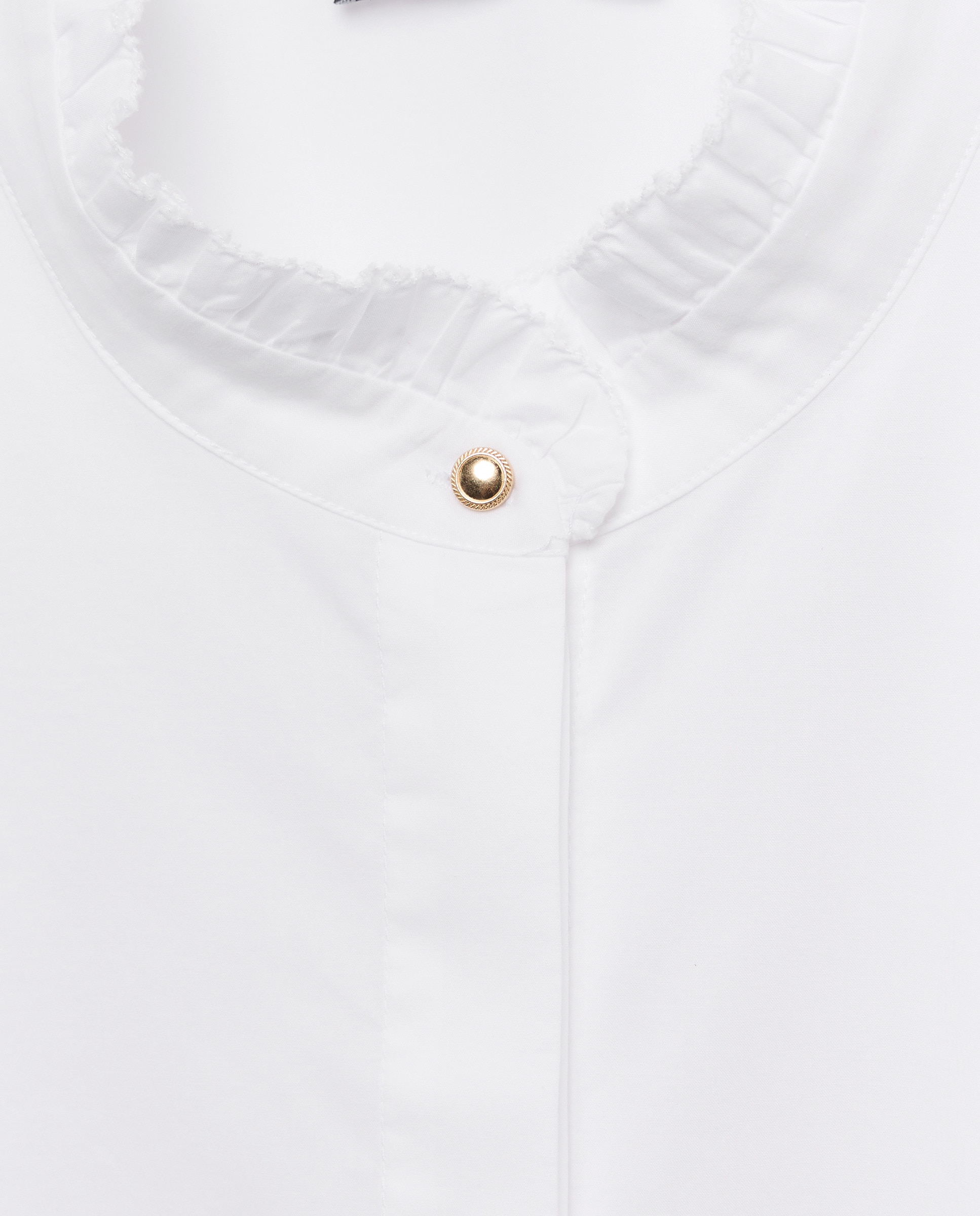Blusa de Popelina de Manga Comprida com Folho Branco-2