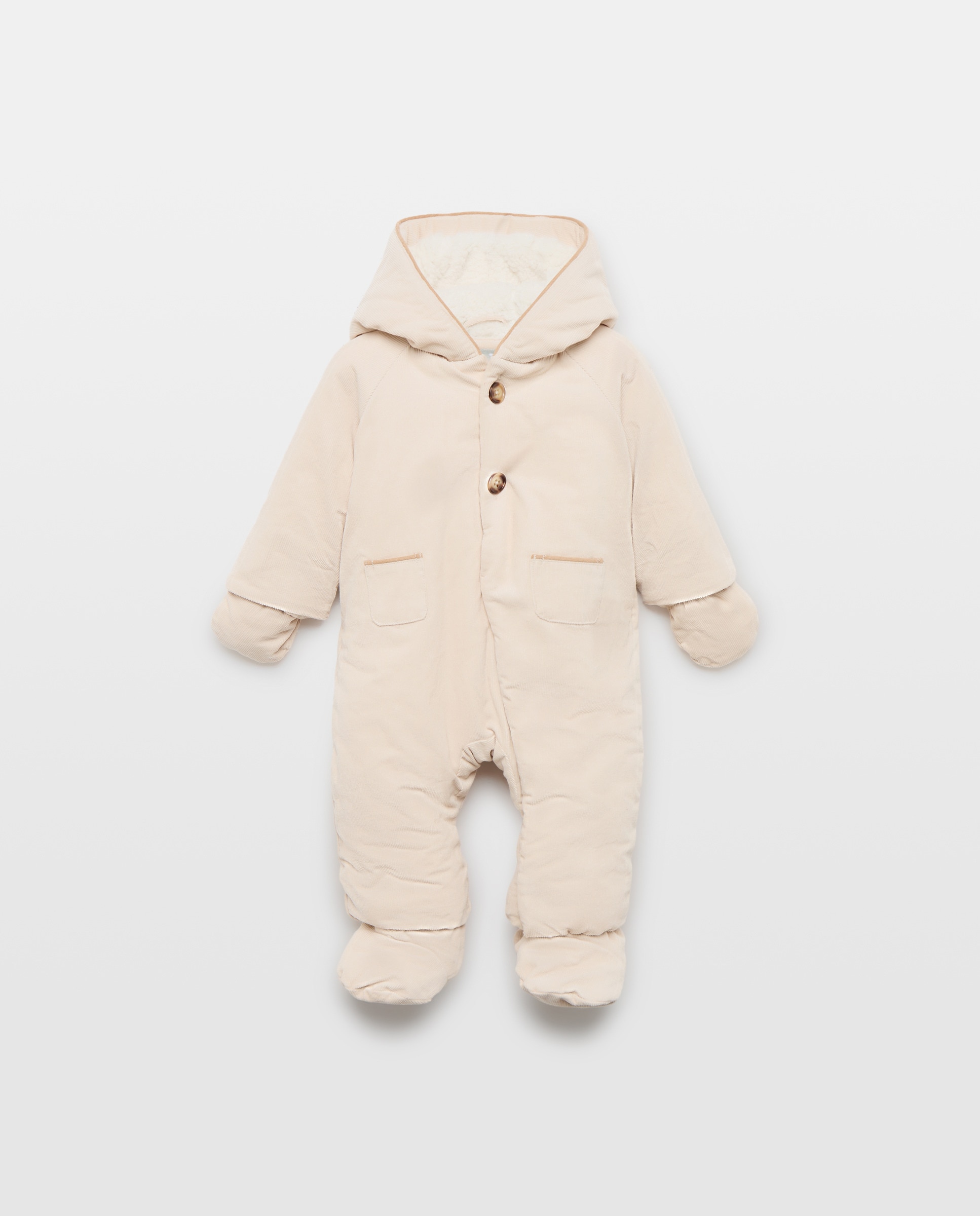 Imagem 0 de Babygrow de Bombazina Fina de Bebé Pés + Mãos com Botões à Frente e Piping com Dois Bolsos