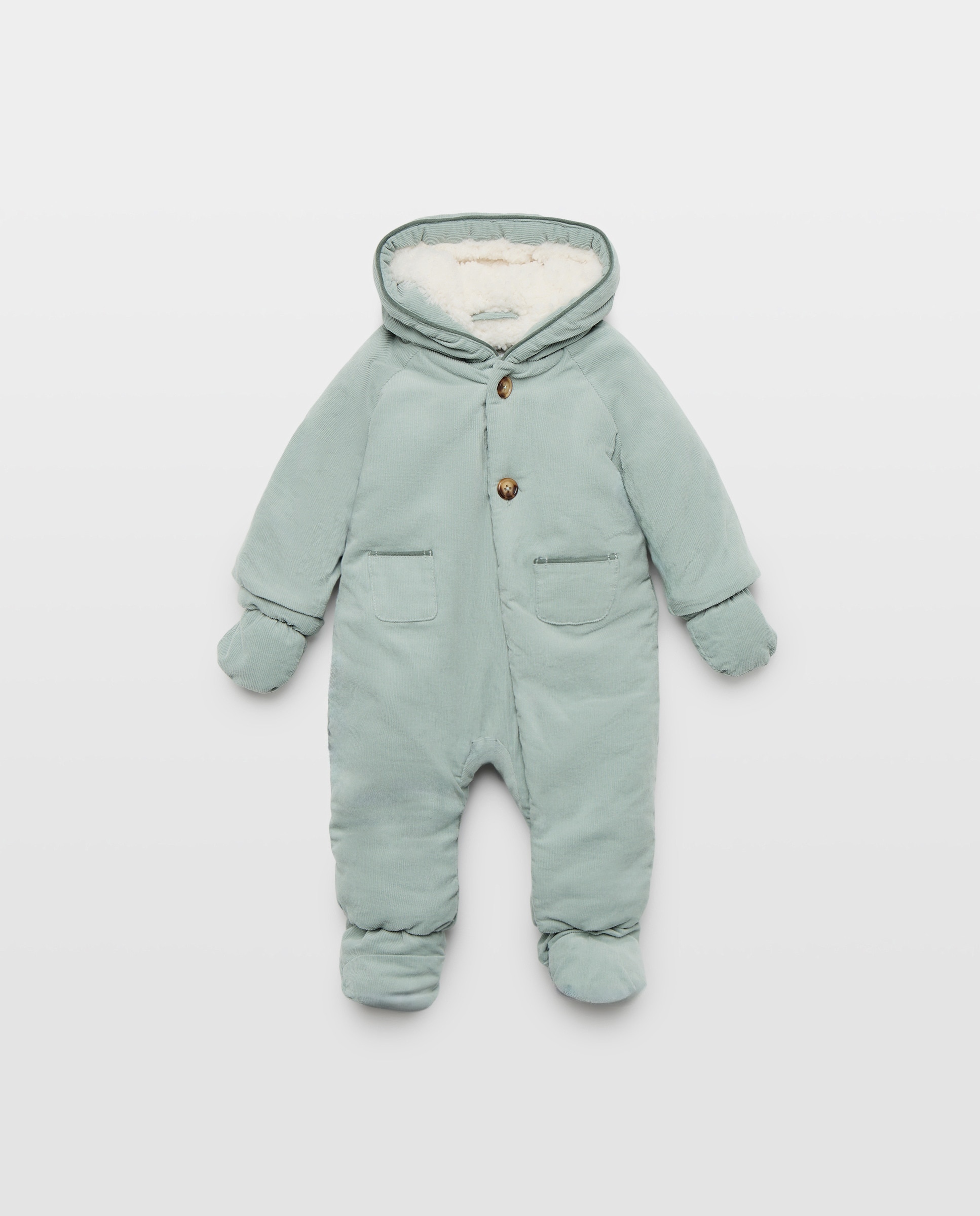 Imagem 0 de Babygrow de Bombazina Fina de Bebé Pés + Mãos com Botões à Frente e Piping com Dois Bolsos