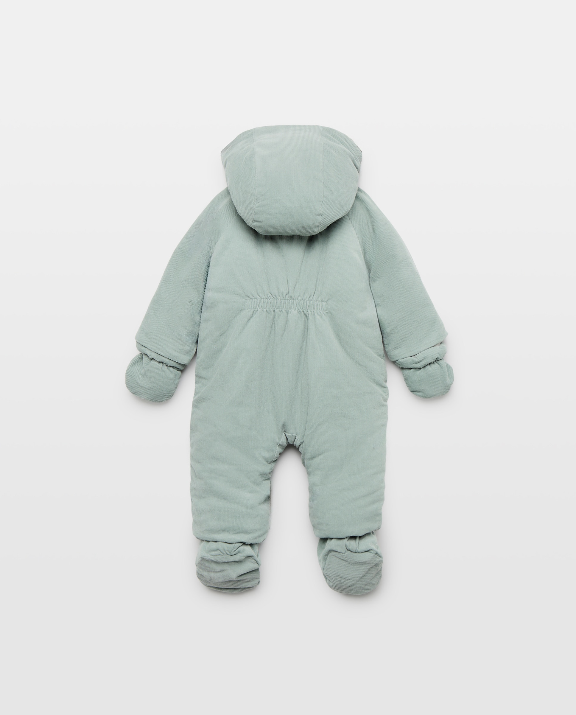 Babygrow de Bombazina Fina de Bebé Pés + Mãos com Botões à Frente e Piping com Dois Bolsos Verde-2