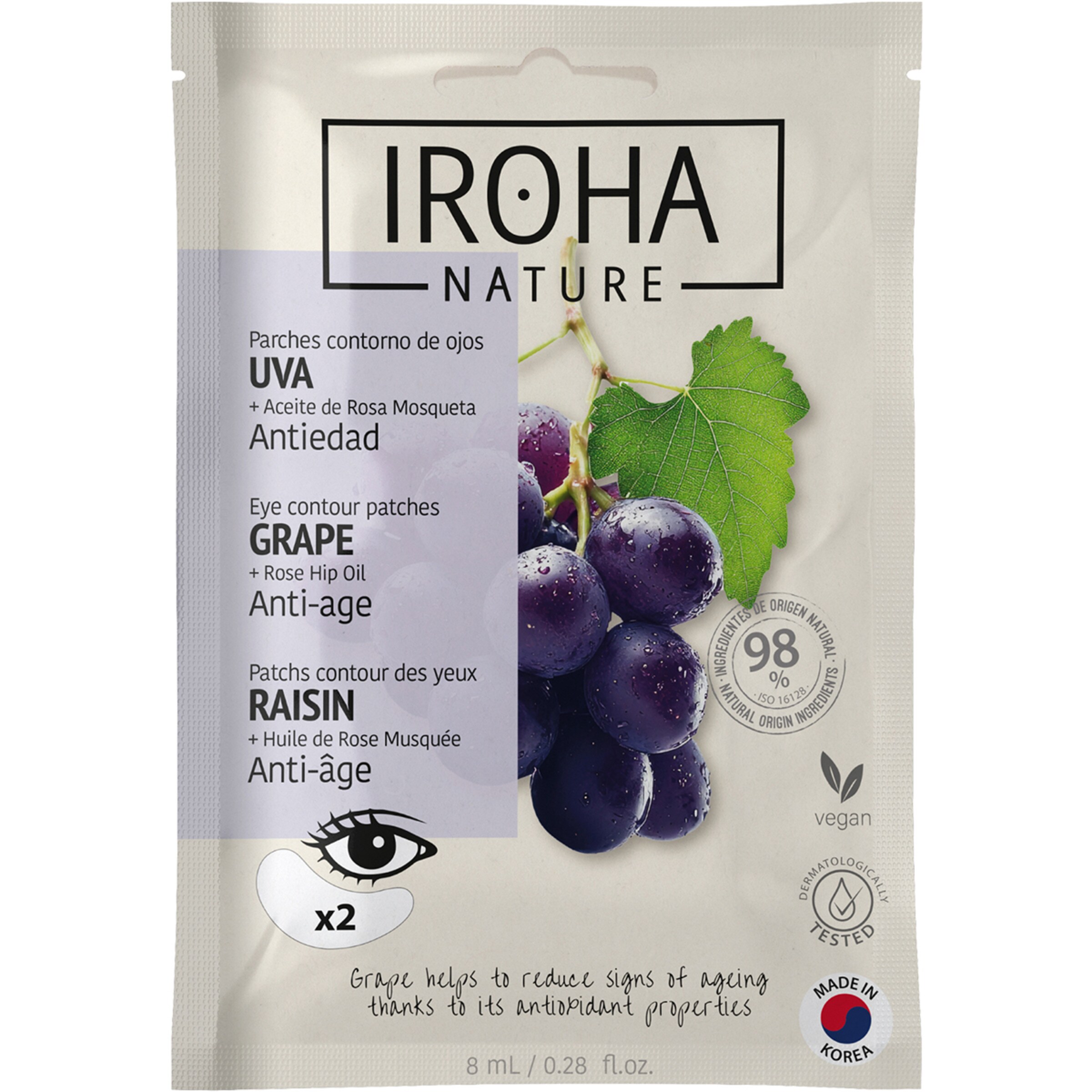 parches contorno de ojos Antiedad Uva + aceite de Rosa Mosqueta sobre 2 unidades