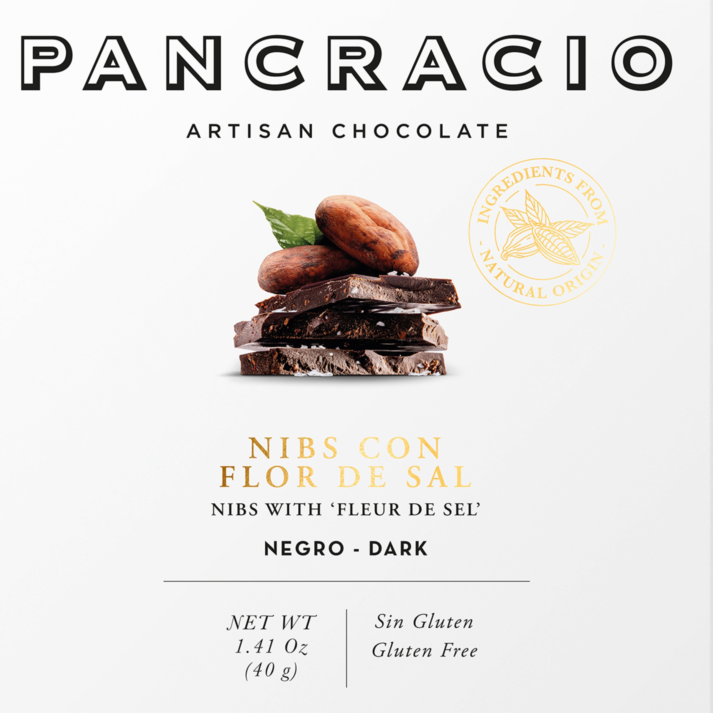 Nibs Chocolate Negro com Flor de Sal embalagem 40 g