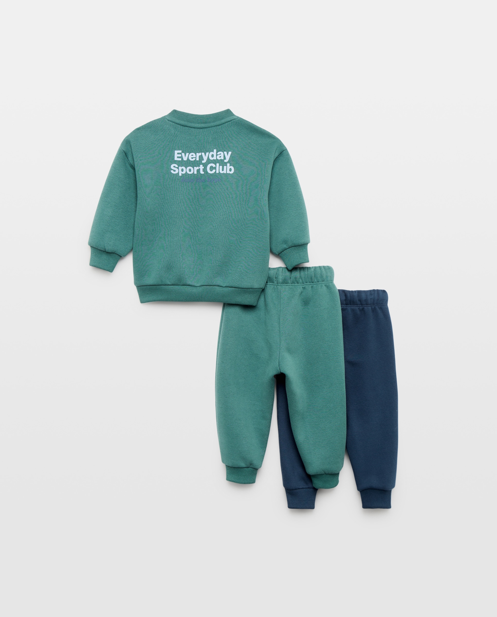 Conjunto de bebé sudadera cuello caja + 2 Pantalones Verde Pato-2