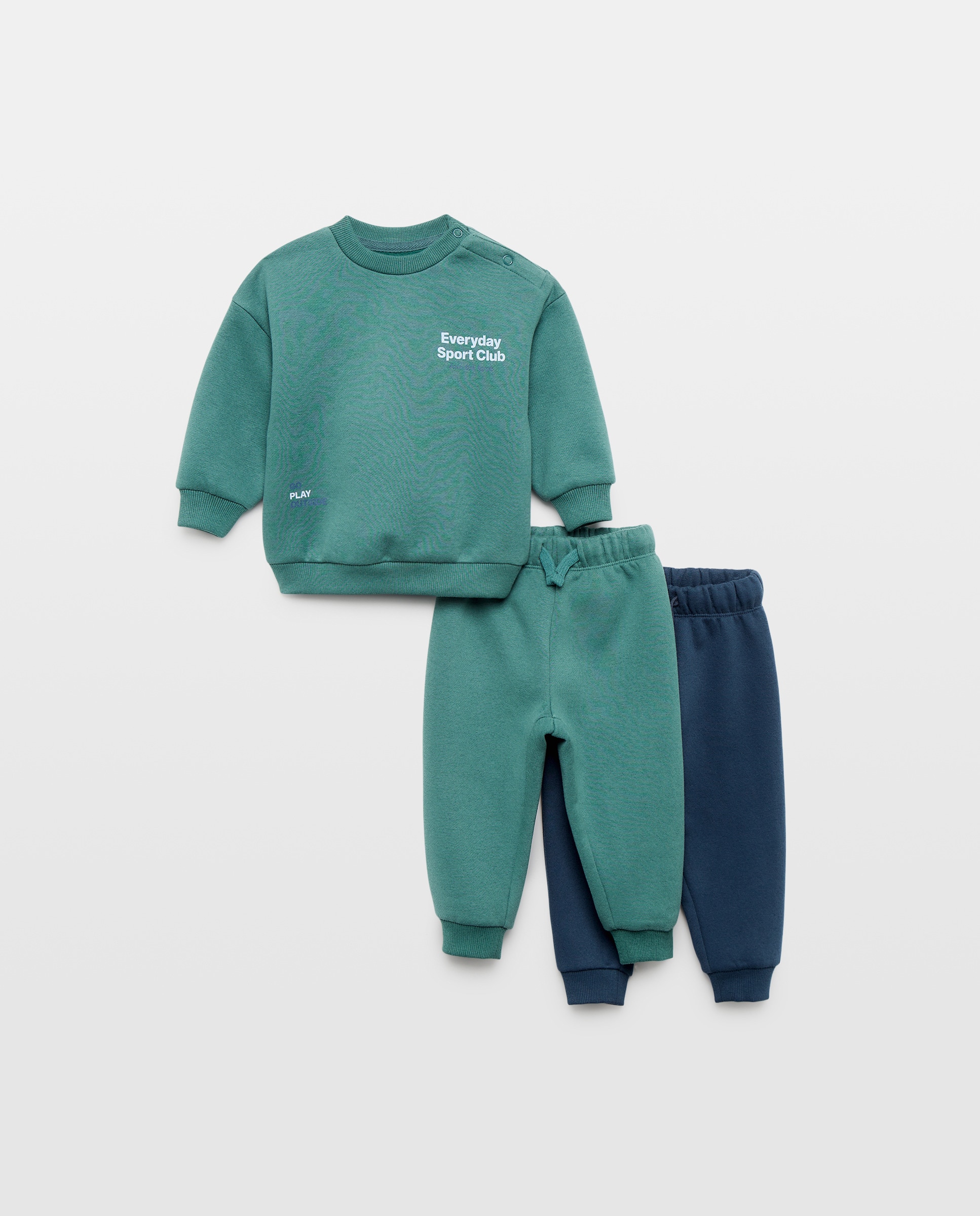 Imagen 0 de Conjunto de bebé sudadera cuello caja + 2 Pantalones
