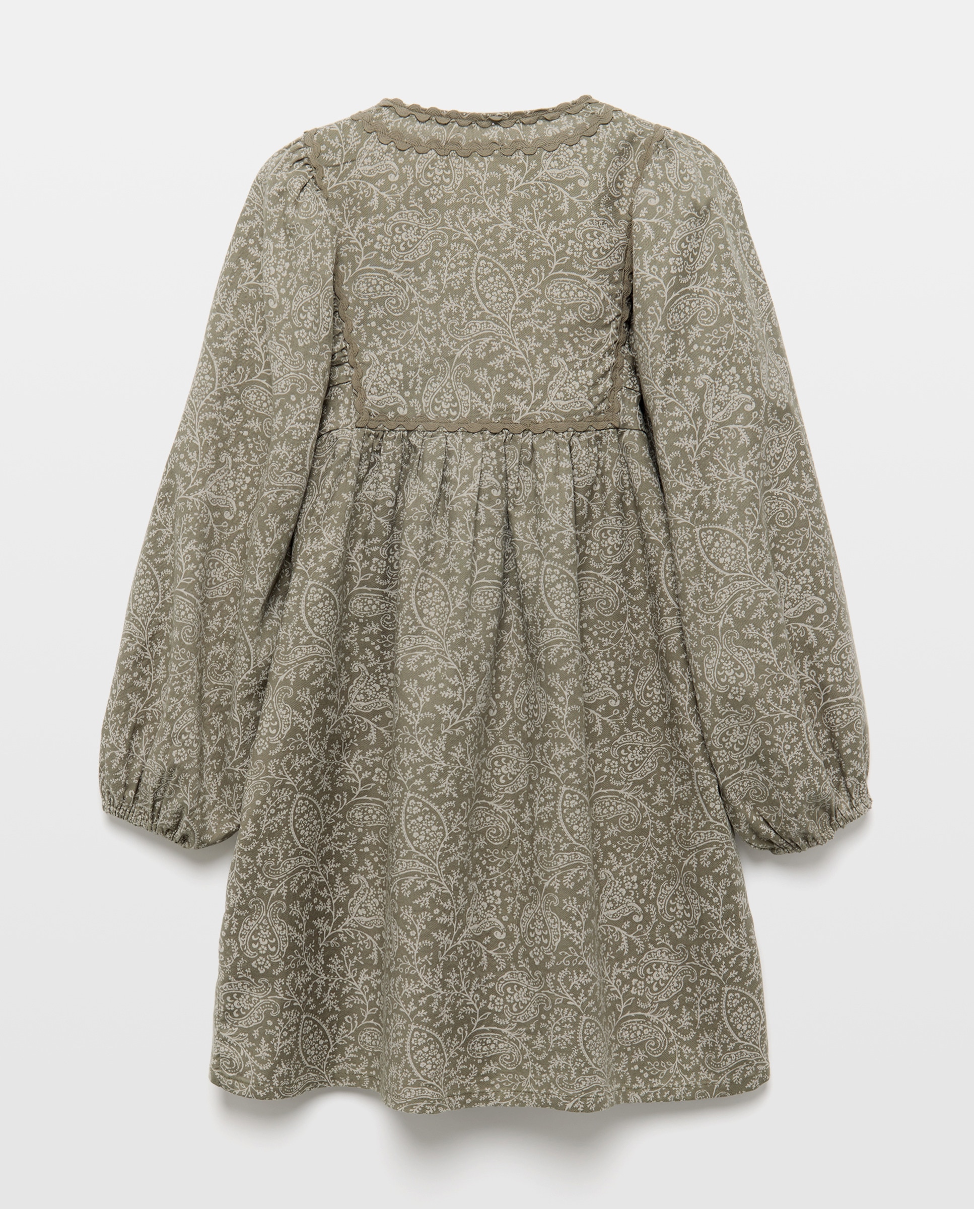 Vestido niña estampado con rick rack 520 Kaki-2