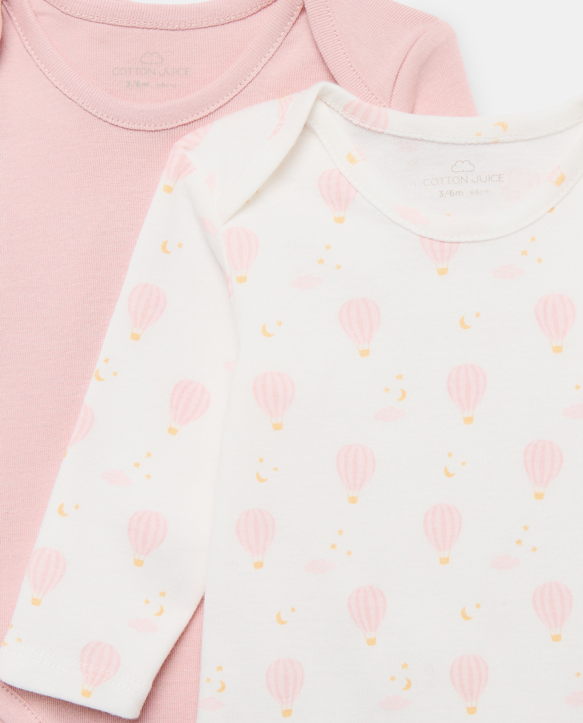 Pack de 3 Bodies de Bebé com Manga Comprida com Balões Cotton Juice Rosa-3