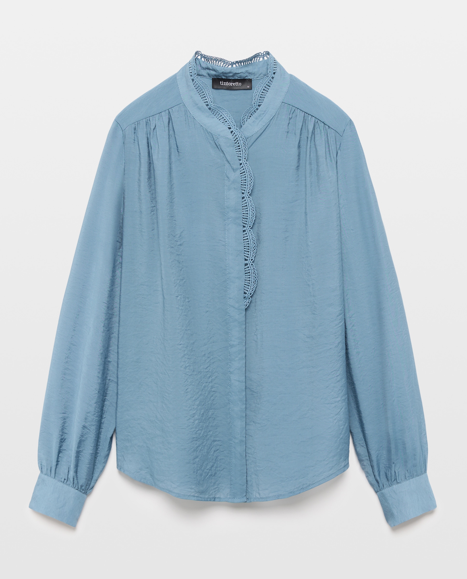 Imagem 0 de Blusa de Manga Comprida de Renda com Ondas e Gola