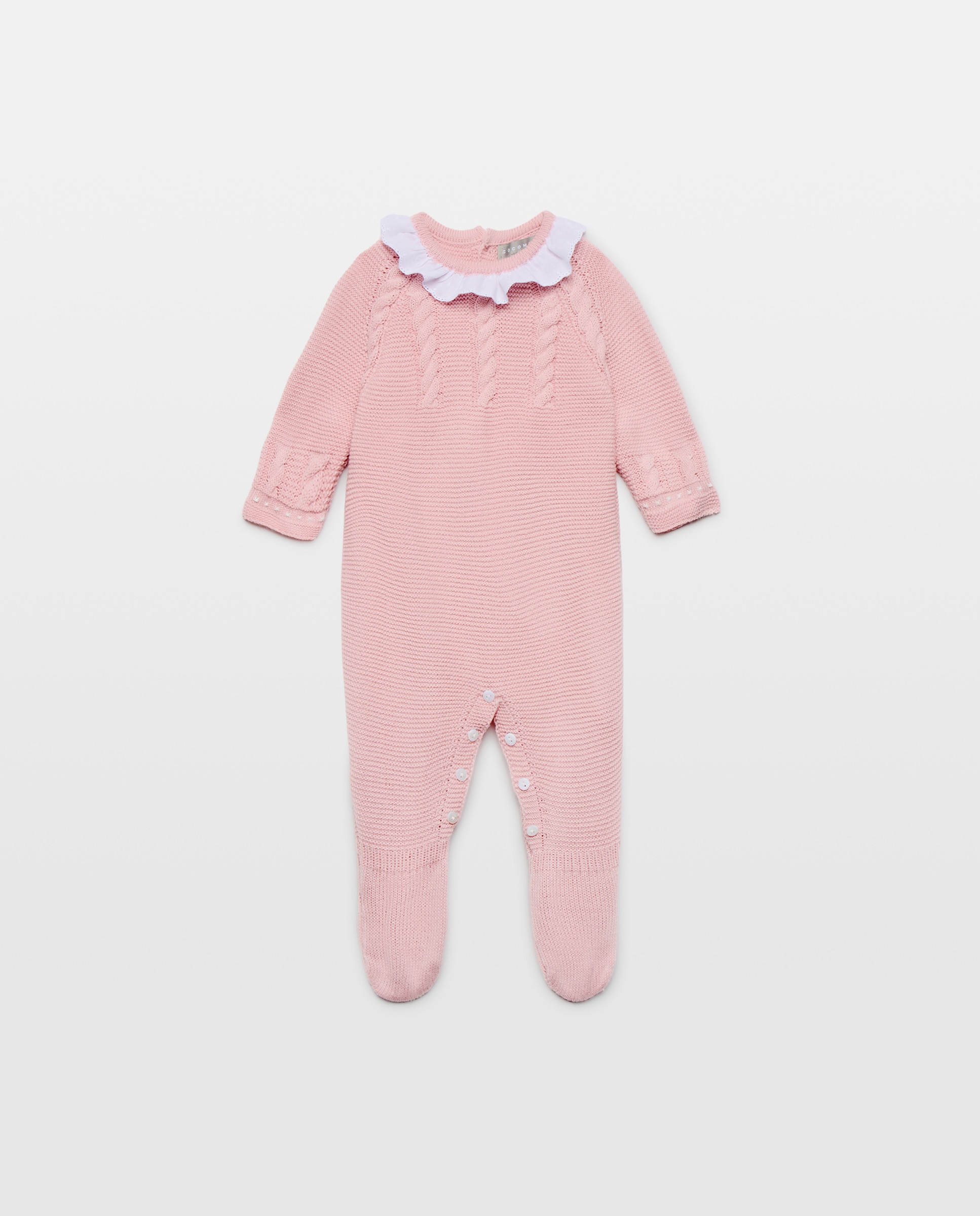 Imagem 0 de Babygrow de Tricot Clássico de Bebé com Gola, Malha do Cabo Horizontal e Relevos