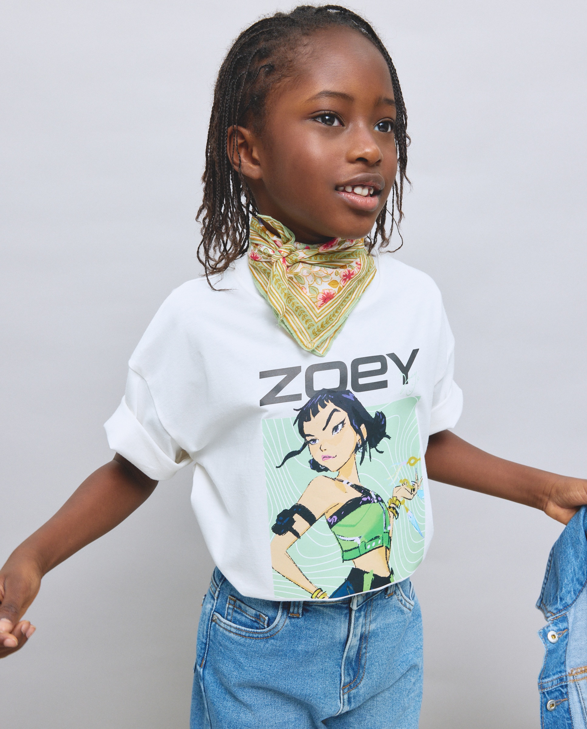 T-shirt de Manga Curta KPOP com Estampado Posicional no Peito "Zoey" Kids El Corte Inglés Branco-1