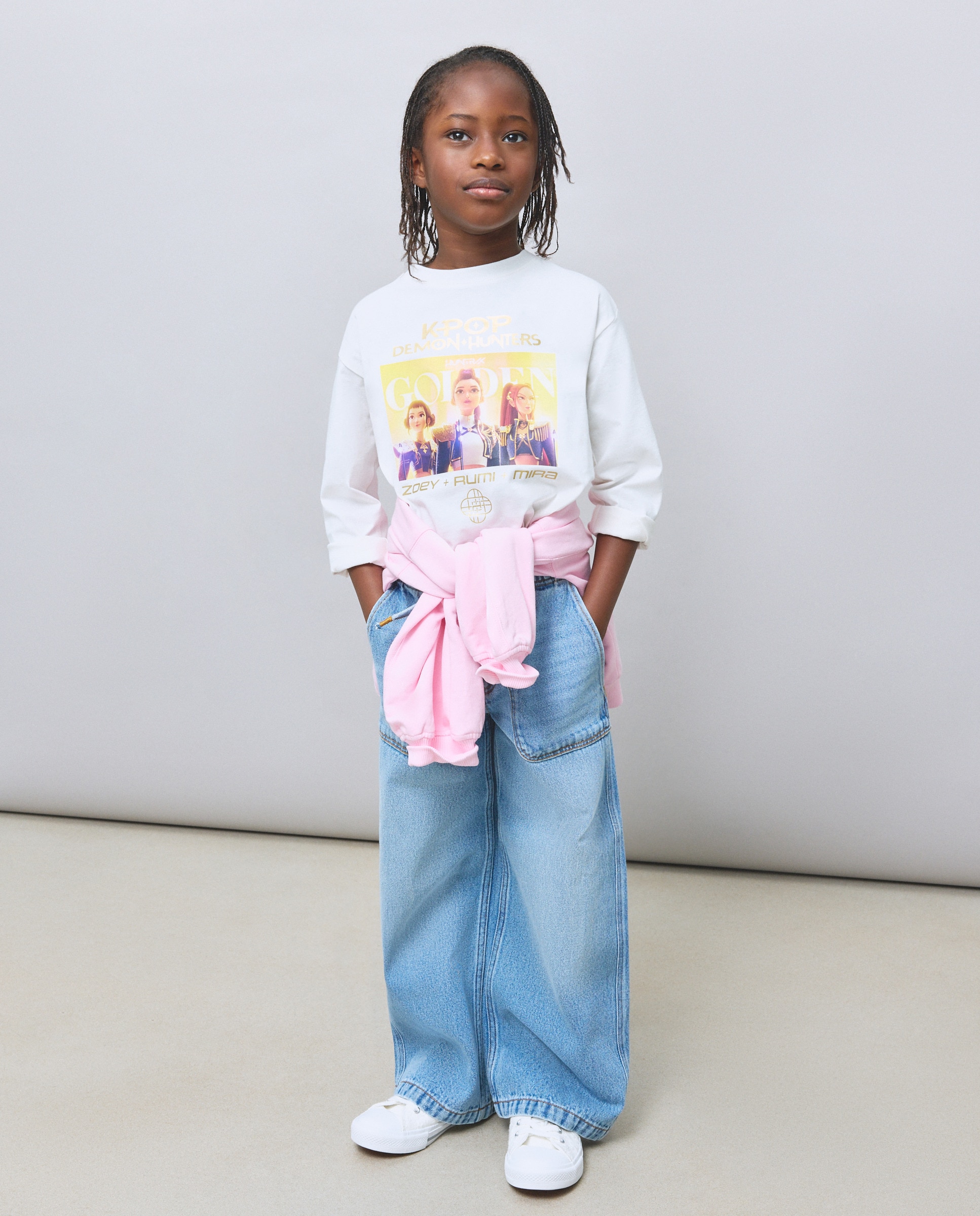 Camisola de Manga Comprida com Estampado Posicional Fotográfico de Personagens Golden no Peito Kids El Corte Inglés Branco-1