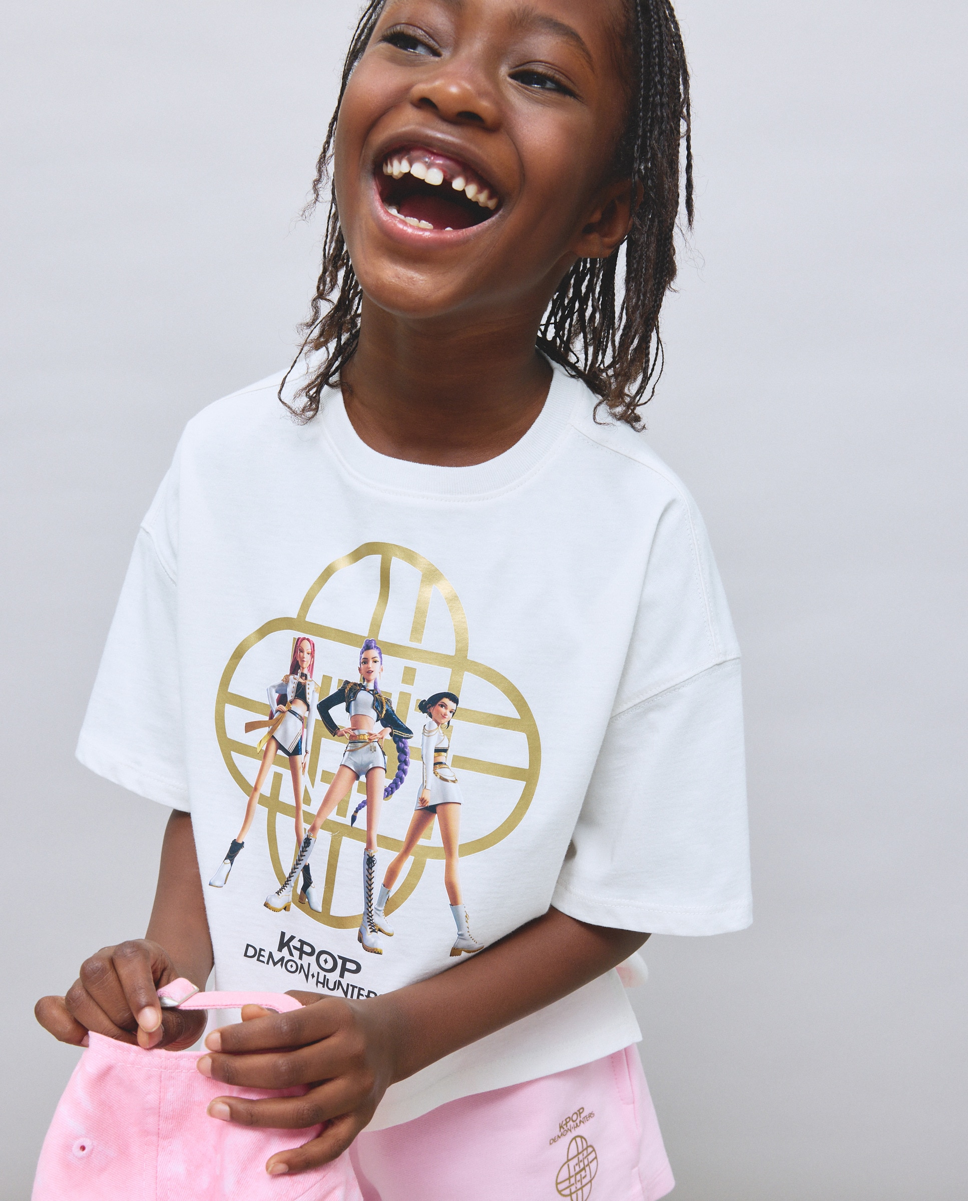 Conjunto Curto de T-shirt de Manga Curta com Estampado Posicional KPOP Kids El Corte Inglés Rosa-4