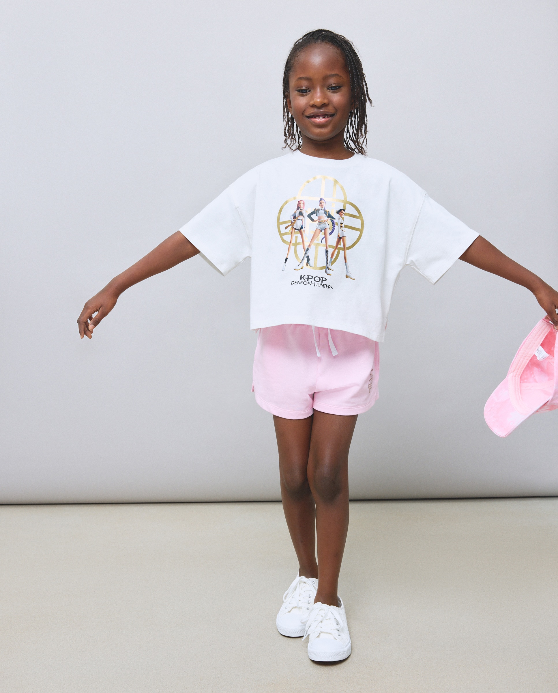 Conjunto Curto de T-shirt de Manga Curta com Estampado Posicional KPOP Kids El Corte Inglés Rosa-2