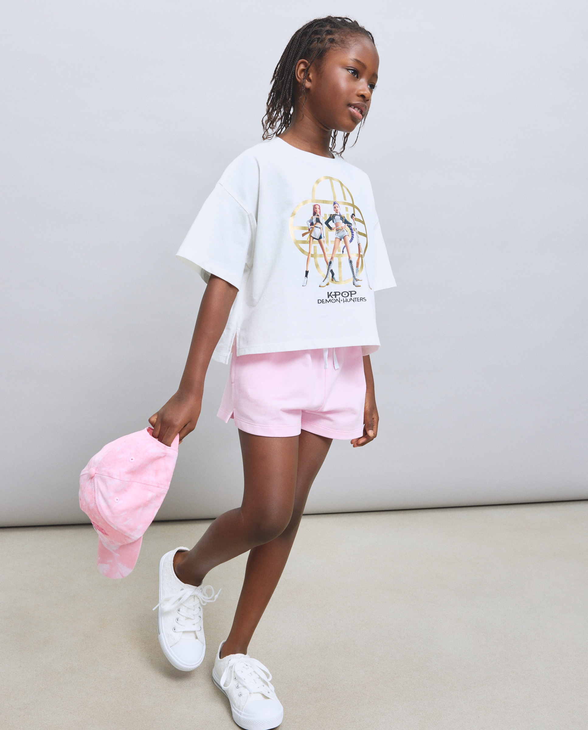 Conjunto Curto de T-shirt de Manga Curta com Estampado Posicional KPOP Kids El Corte Inglés Rosa-1