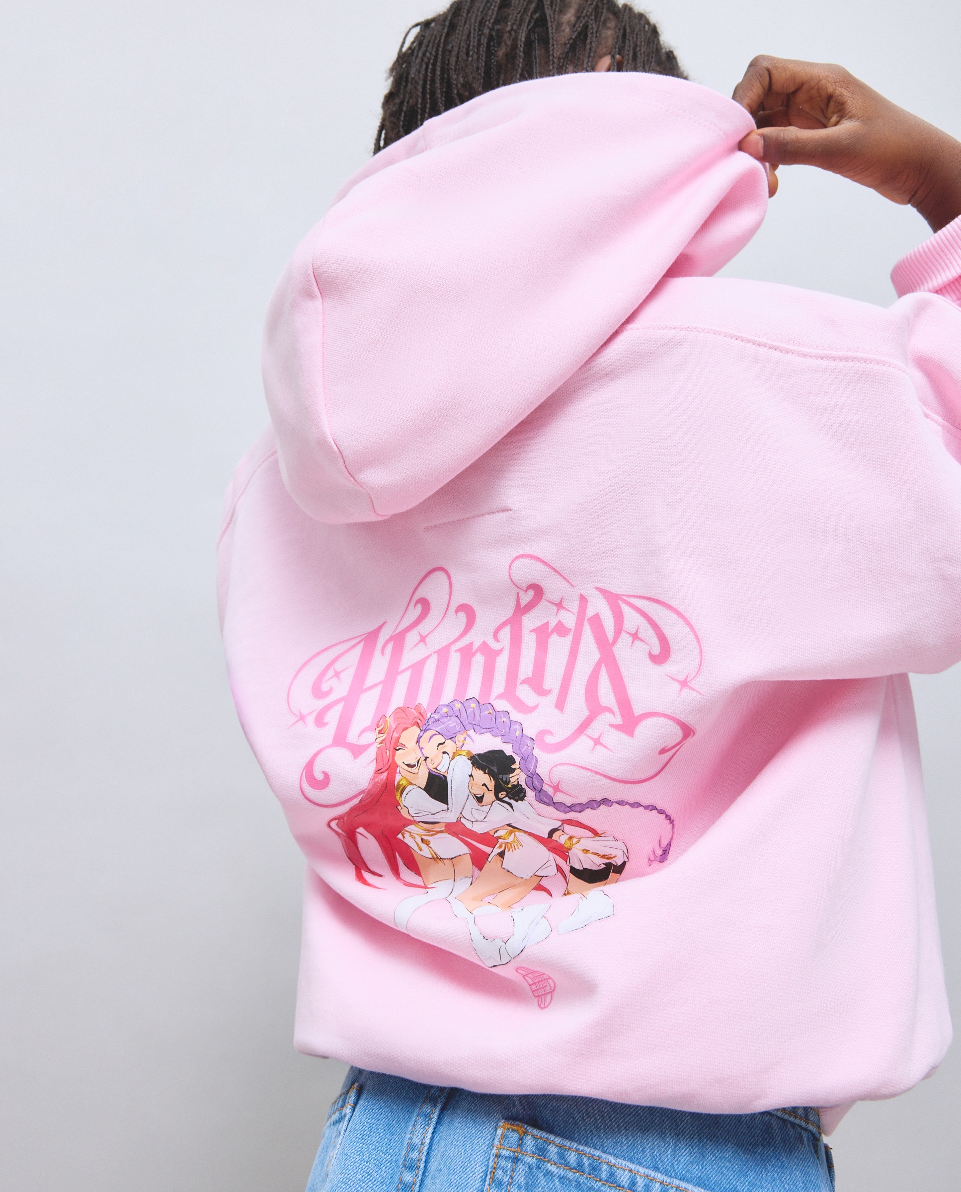 Sweatshirt Fechada com Capuz, Estampado KPOP nas Costas e à Frente e Bolso Canguru Kids El Corte Inglés Rosa-3