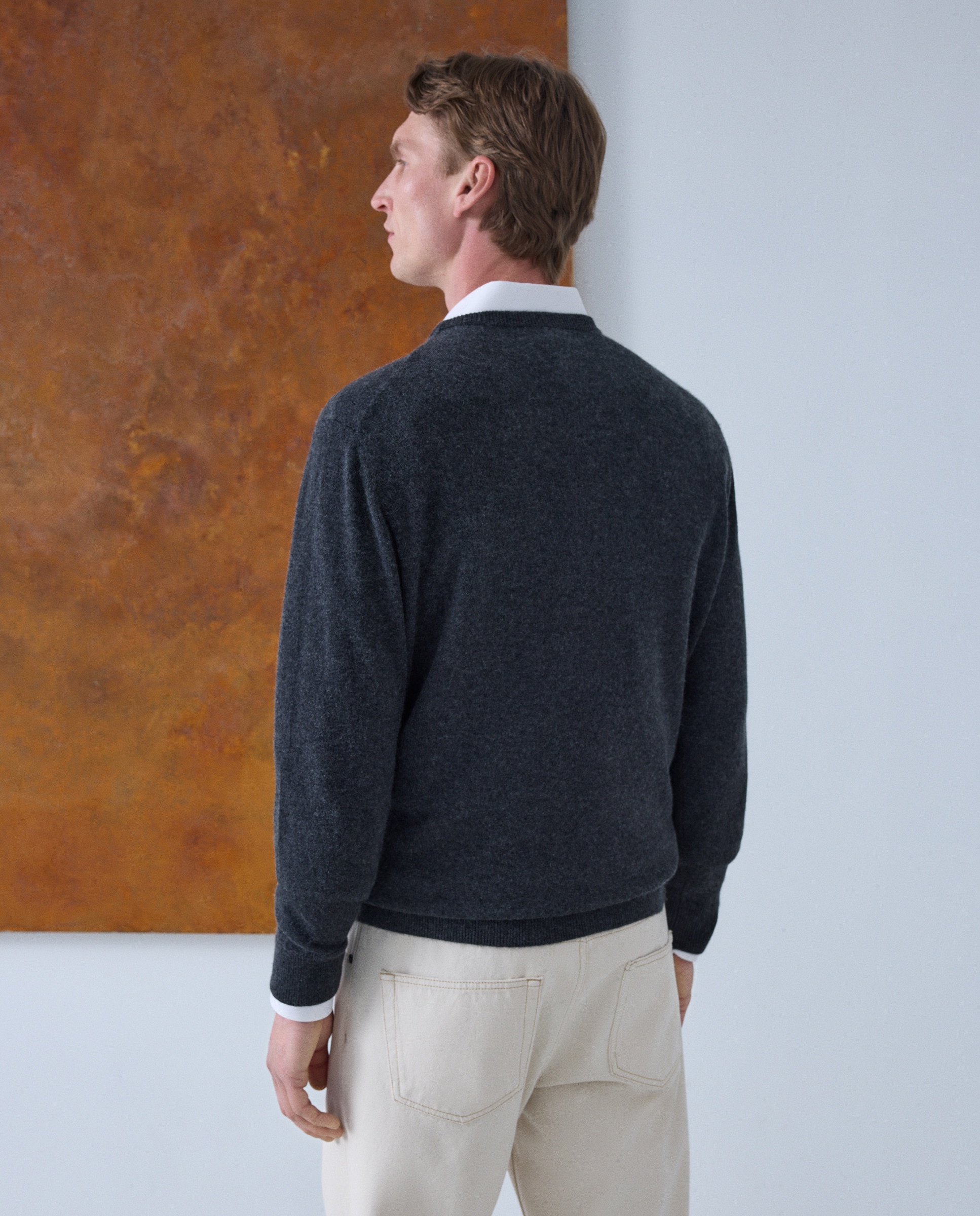 Jersey de hombre de cuello redondo liso cashmere - Emidio Tucci - Gris oscuro Gris oscuro-3
