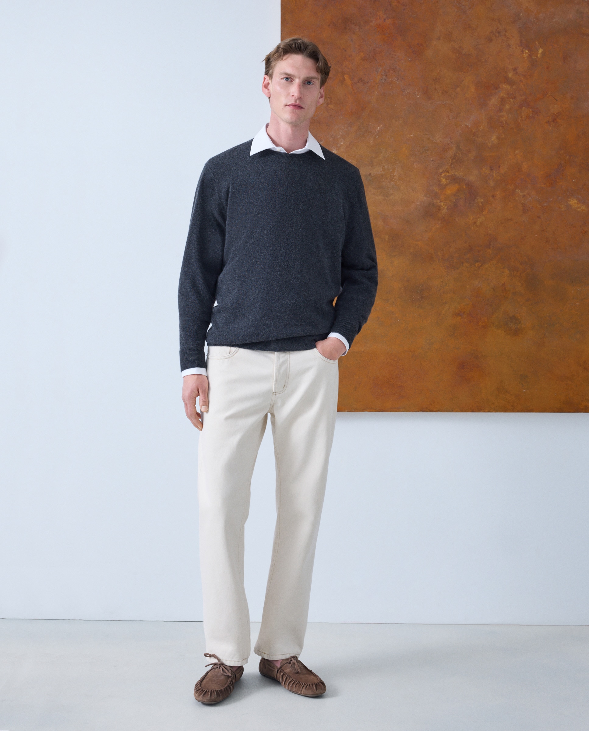 Jersey de hombre de cuello redondo liso cashmere - Emidio Tucci - Gris oscuro Gris oscuro-2