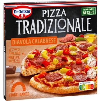 pizza diavola calabrese con salami y 2 pepperoni en horno de piedra estuche 375 g - Dr.oetker Tradizionale