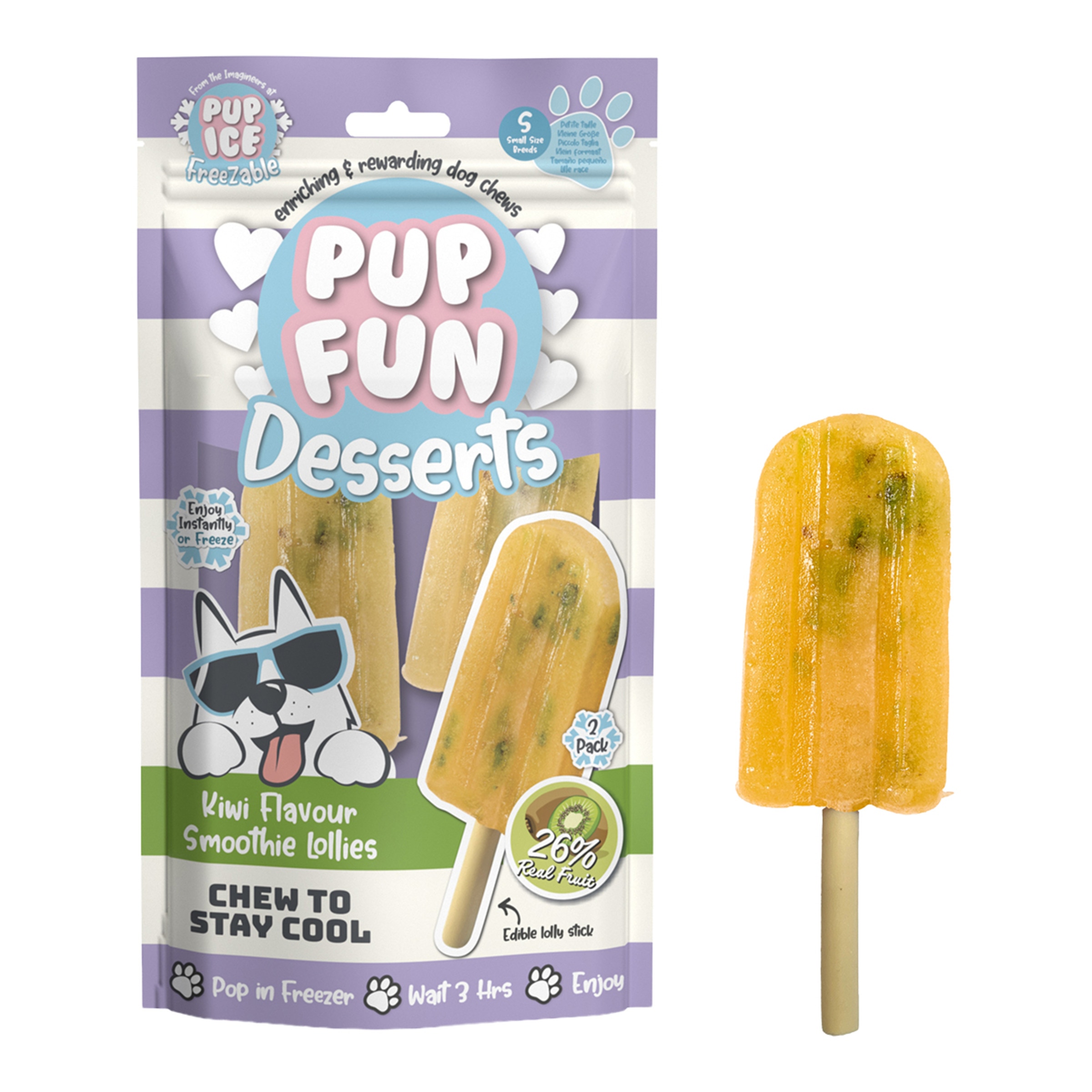 Imagen 0 de Snack helado para perros adultos pequeños kiwi 2 unidades Pup Fun 60g