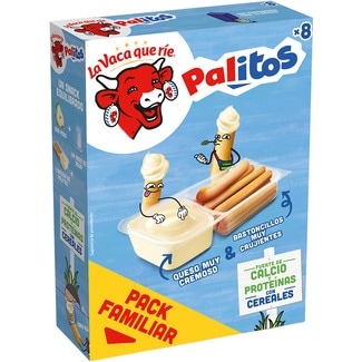 Palitos crema de queso natural con palitos de pan para mojar pack 8 tarrinas caja 280 g pack familiar - La Vaca Que Rie
